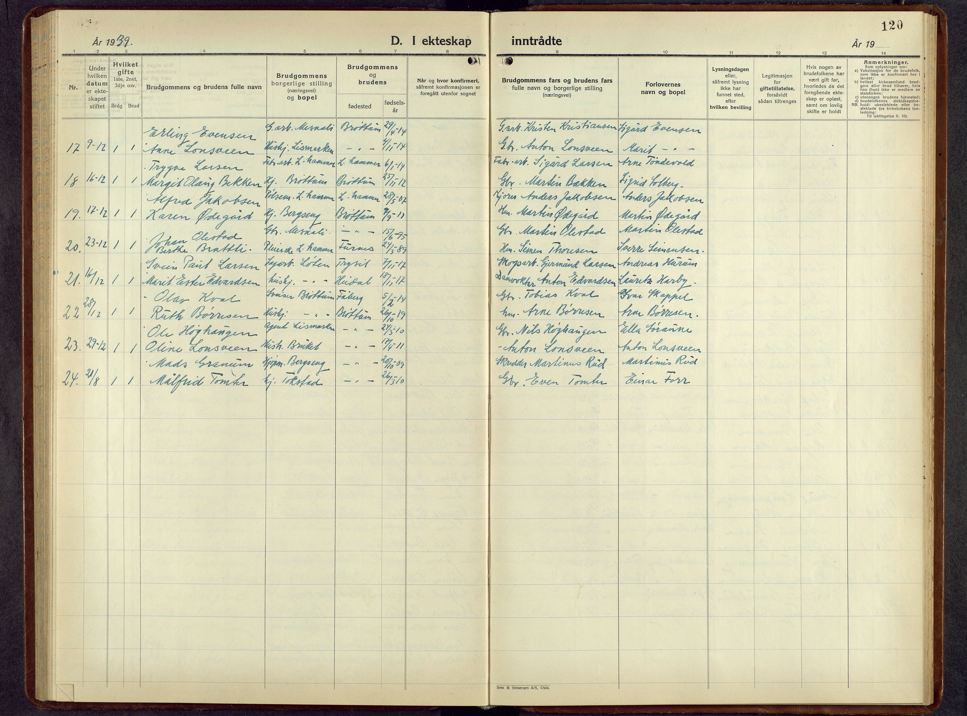 Brøttum prestekontor, SAH/PREST-016/L/La/L0002: Parish register (copy) no. 2, 1940-1958, p. 120