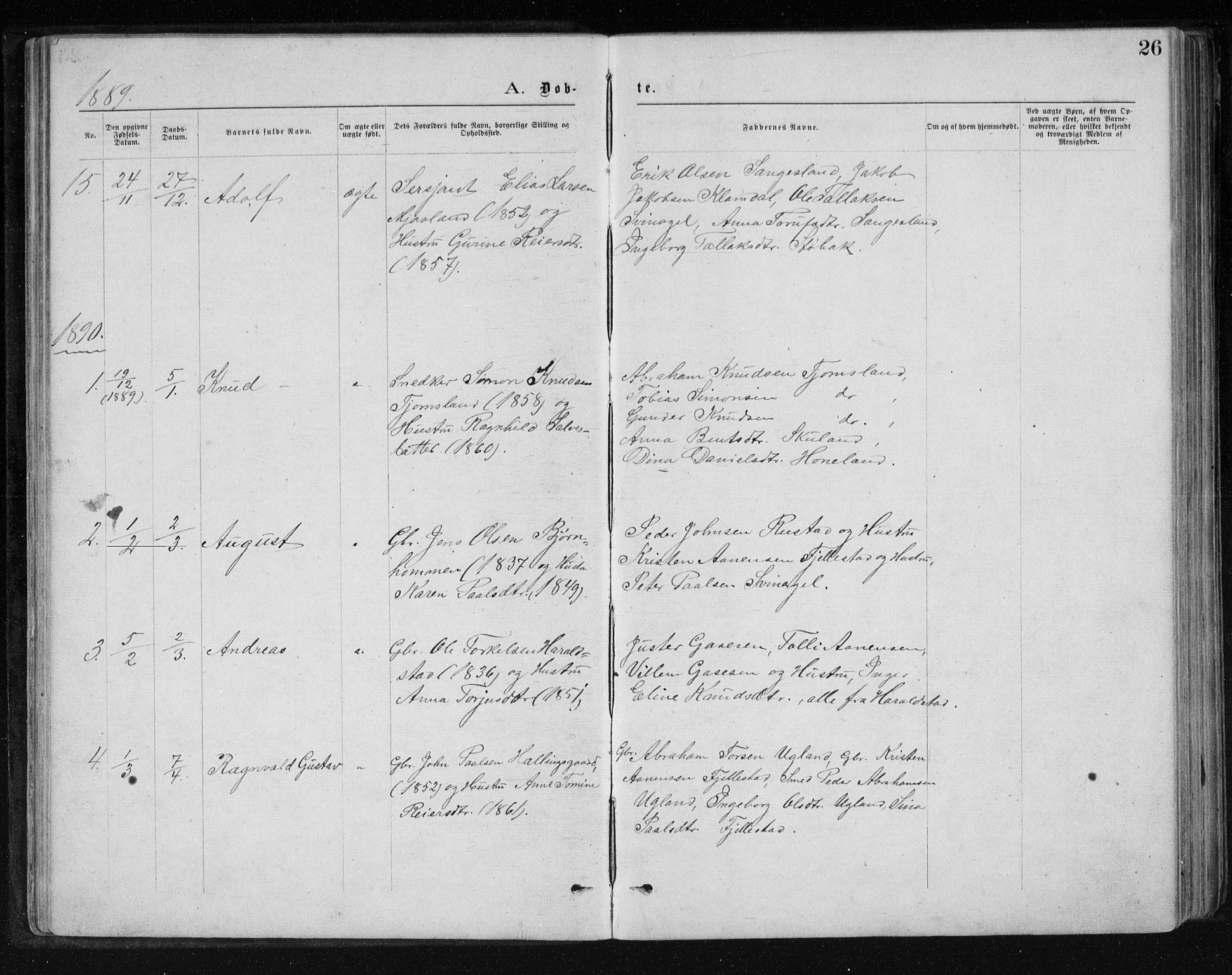 Holum sokneprestkontor, AV/SAK-1111-0022/F/Fb/Fbb/L0003: Parish register (copy) no. B 3, 1875-1898, p. 26