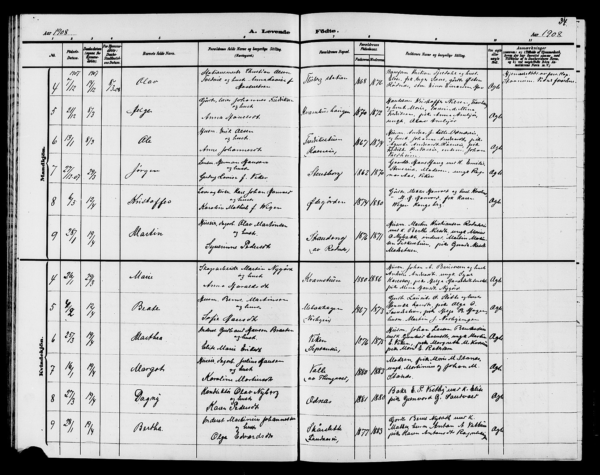 Søndre Land prestekontor, SAH/PREST-122/L/L0005: Parish register (copy) no. 5, 1902-1911, p. 34