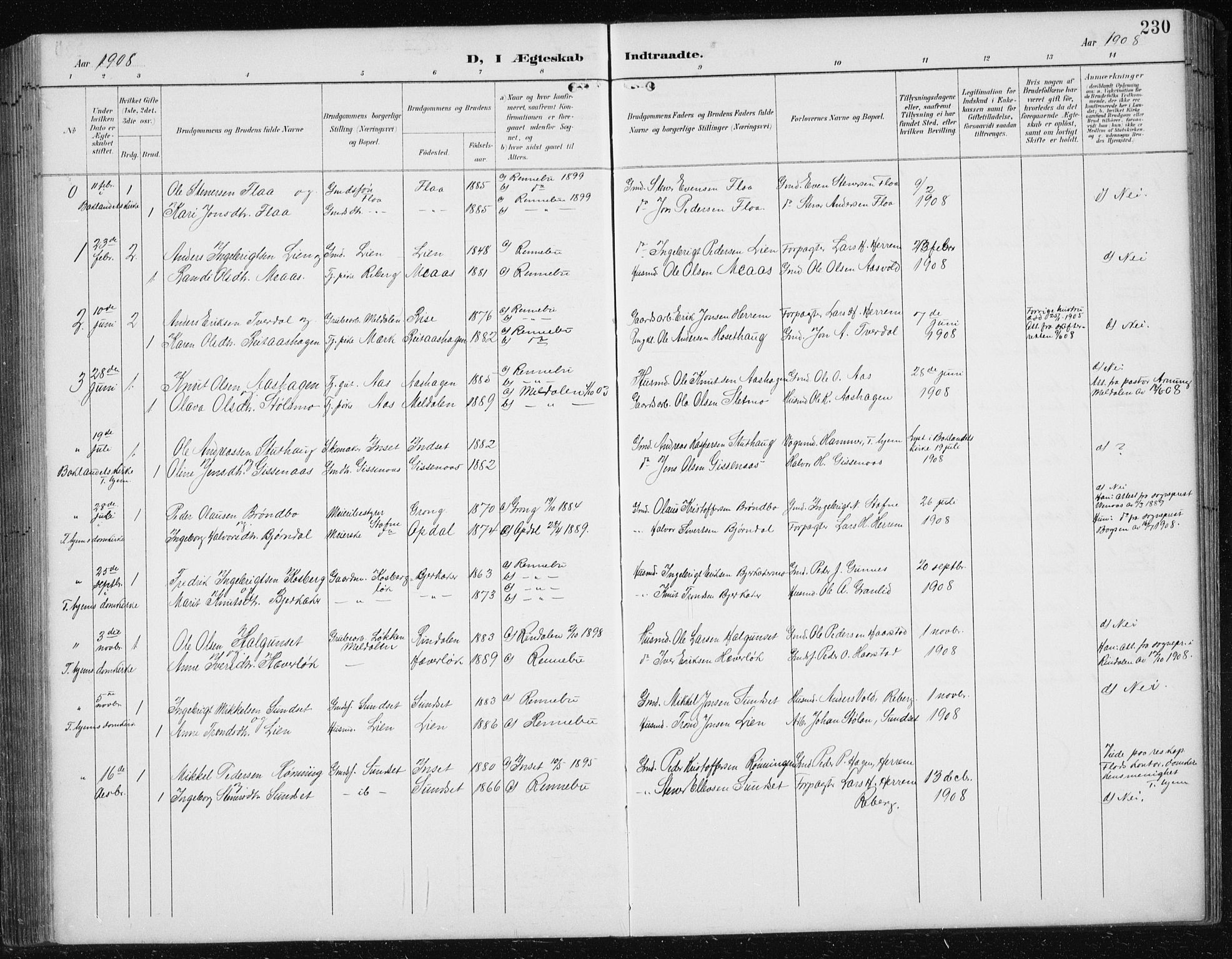 Ministerialprotokoller, klokkerbøker og fødselsregistre - Sør-Trøndelag, AV/SAT-A-1456/674/L0876: Parish register (copy) no. 674C03, 1892-1912, p. 230