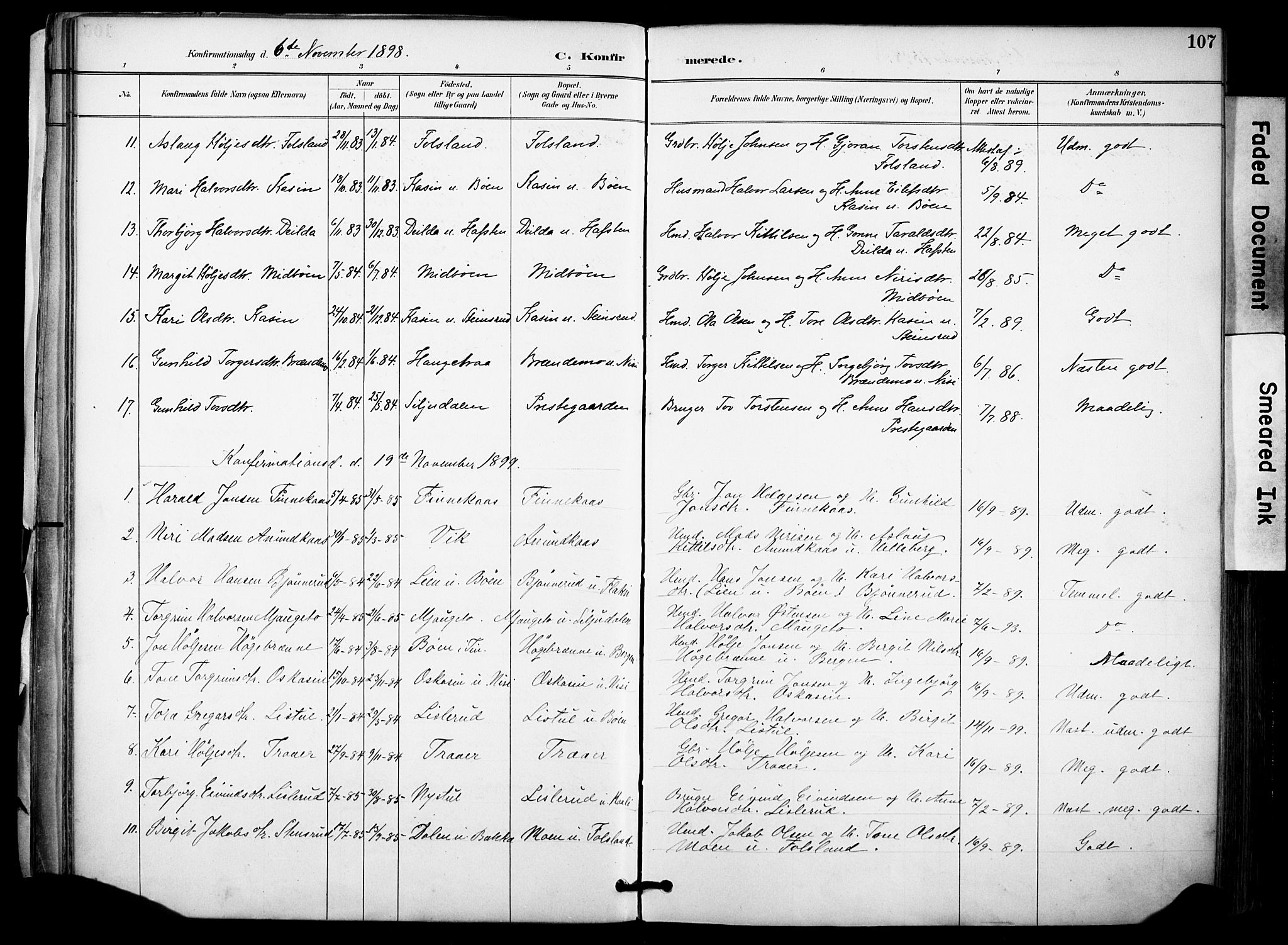 Gransherad kirkebøker, SAKO/A-267/F/Fa/L0005: Parish register (official) no. I 5, 1887-1916, p. 107
