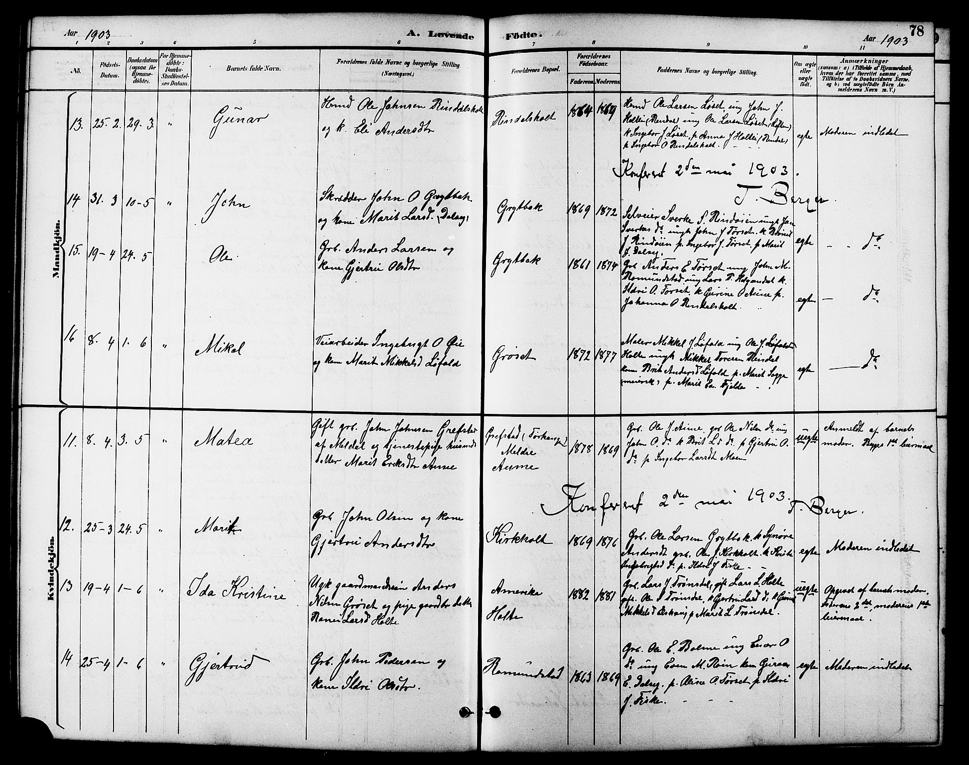 Ministerialprotokoller, klokkerbøker og fødselsregistre - Møre og Romsdal, AV/SAT-A-1454/598/L1078: Parish register (copy) no. 598C03, 1892-1909, p. 78