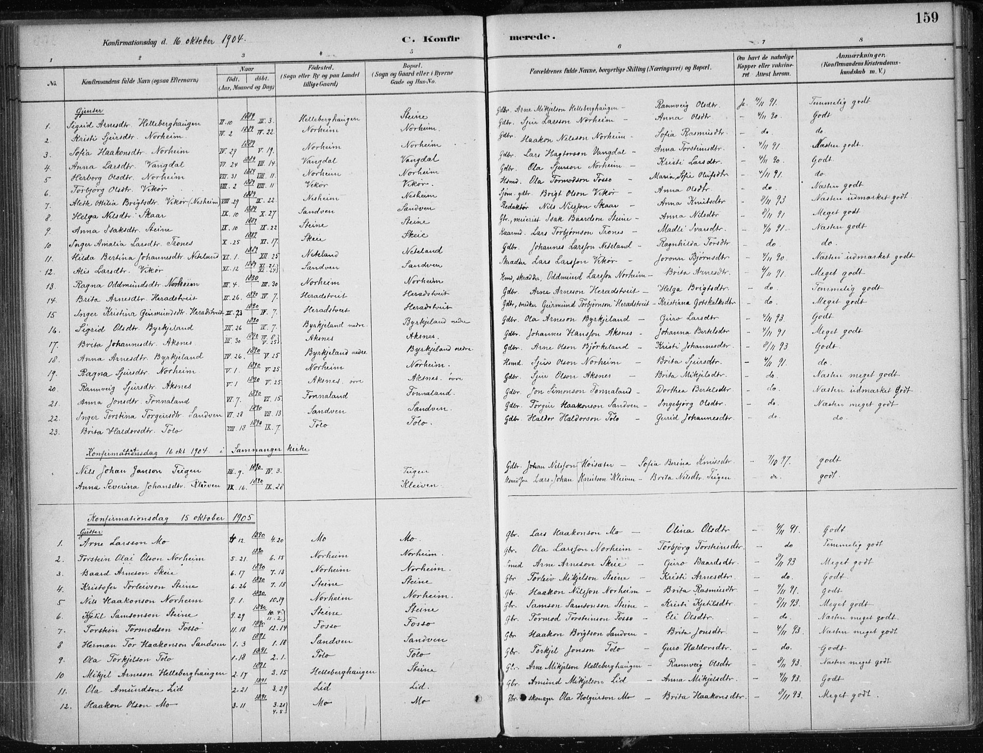Kvam sokneprestembete, SAB/A-76201/H/Haa: Parish register (official) no. B  1, 1880-1908, p. 159