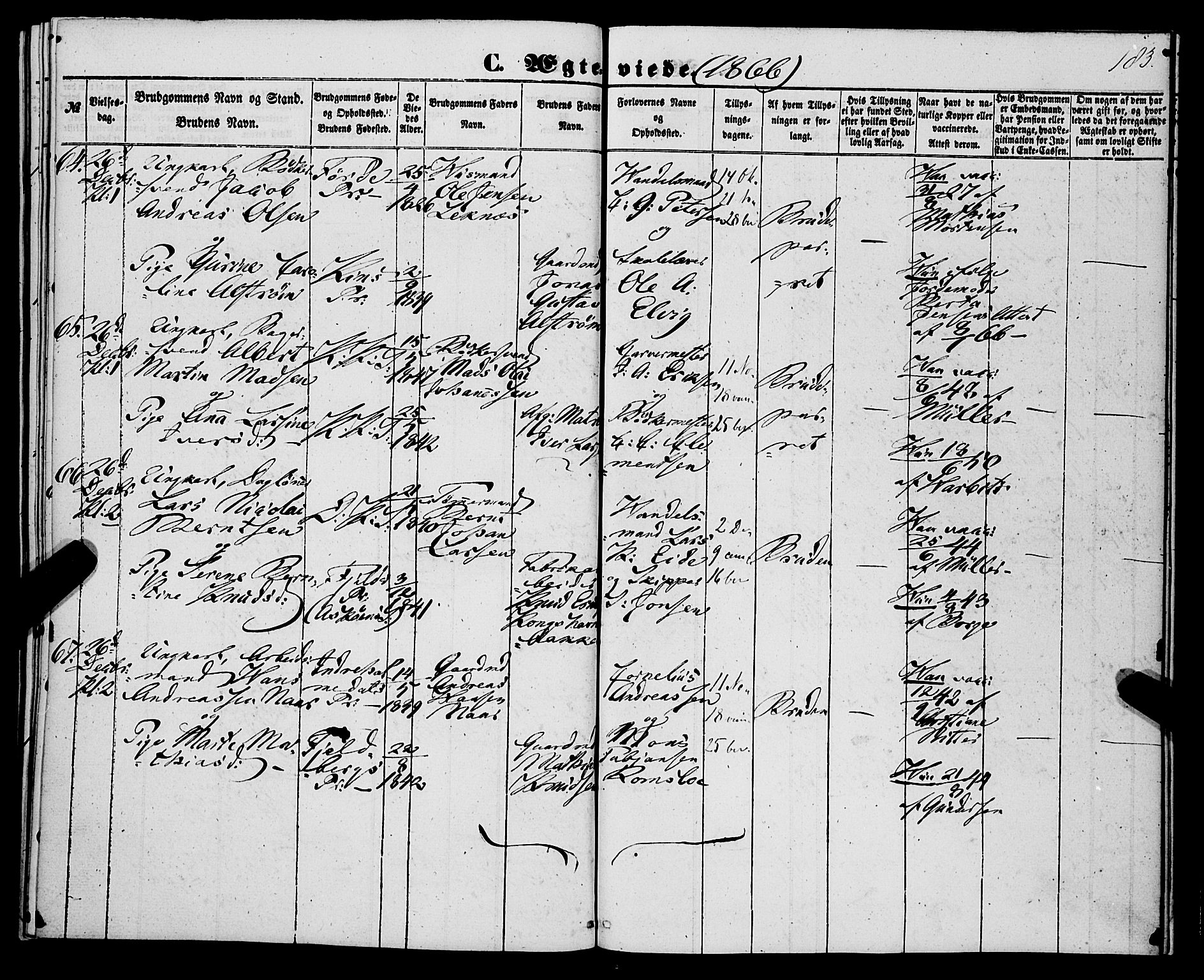 Korskirken sokneprestembete, AV/SAB-A-76101/H/Haa/L0035: Parish register (official) no. D 2, 1852-1867, p. 183