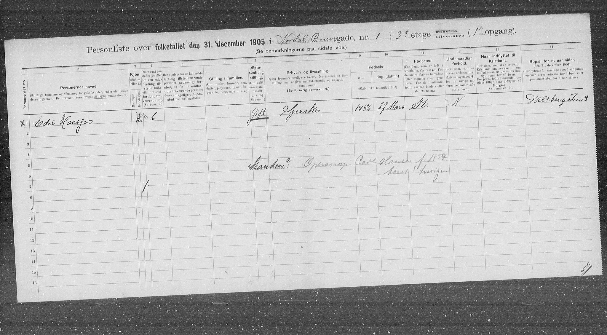 OBA, Municipal Census 1905 for Kristiania, 1905, p. 37587