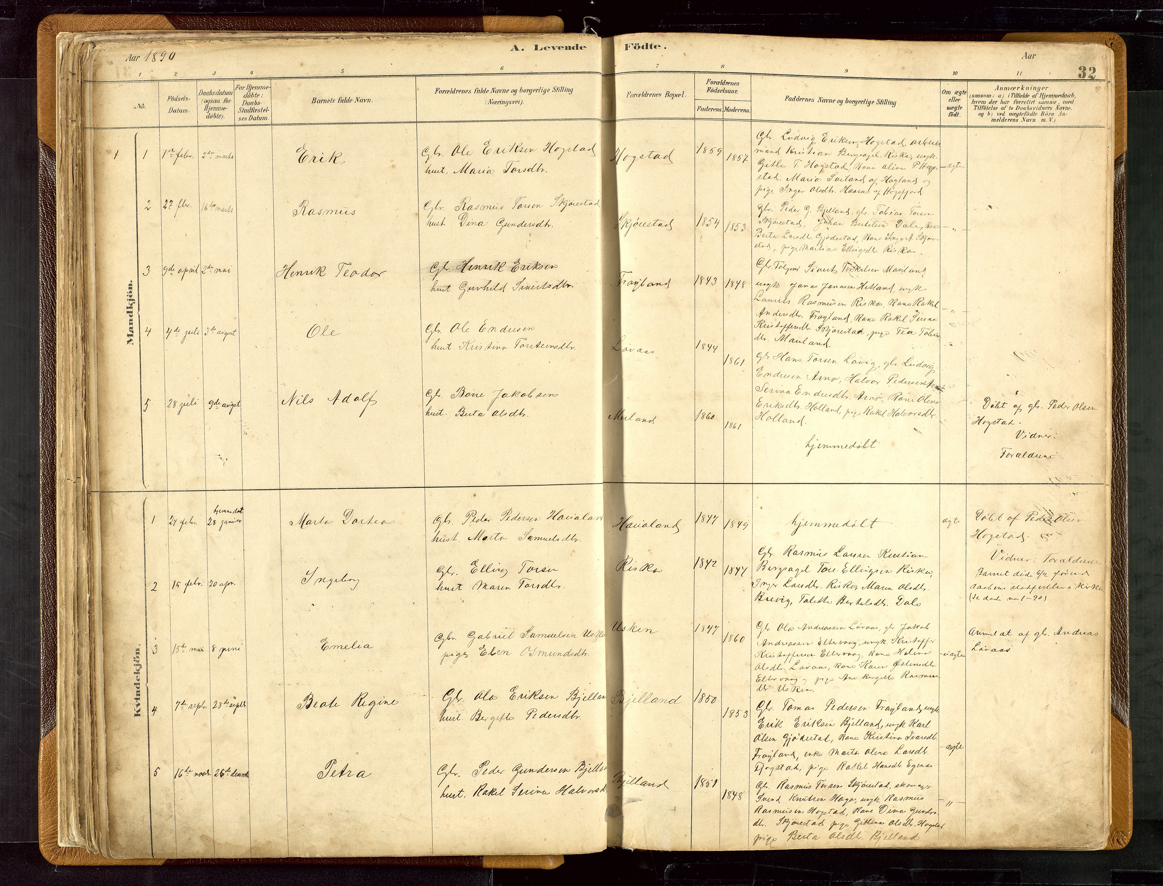 Hetland sokneprestkontor, SAST/A-101826/30/30BB/L0007: Parish register (copy) no. B 7, 1878-1910, p. 32