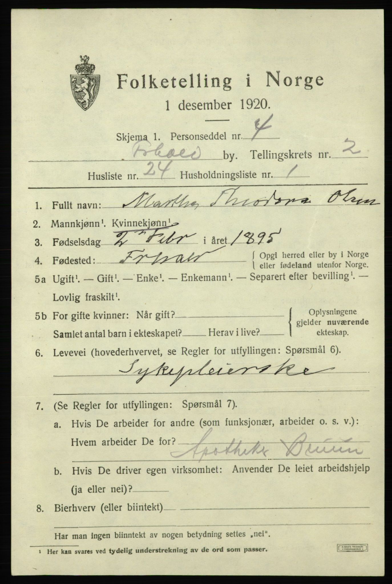 SAO, 1920 census for Fredrikshald, 1920, p. 9820