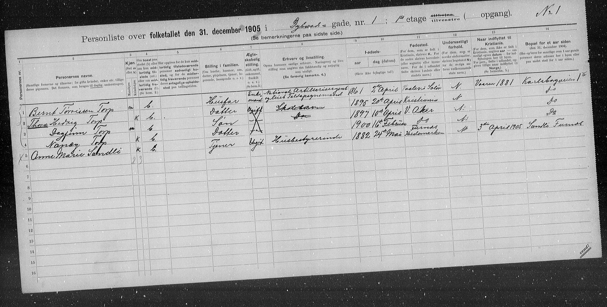 OBA, Municipal Census 1905 for Kristiania, 1905, p. 9103