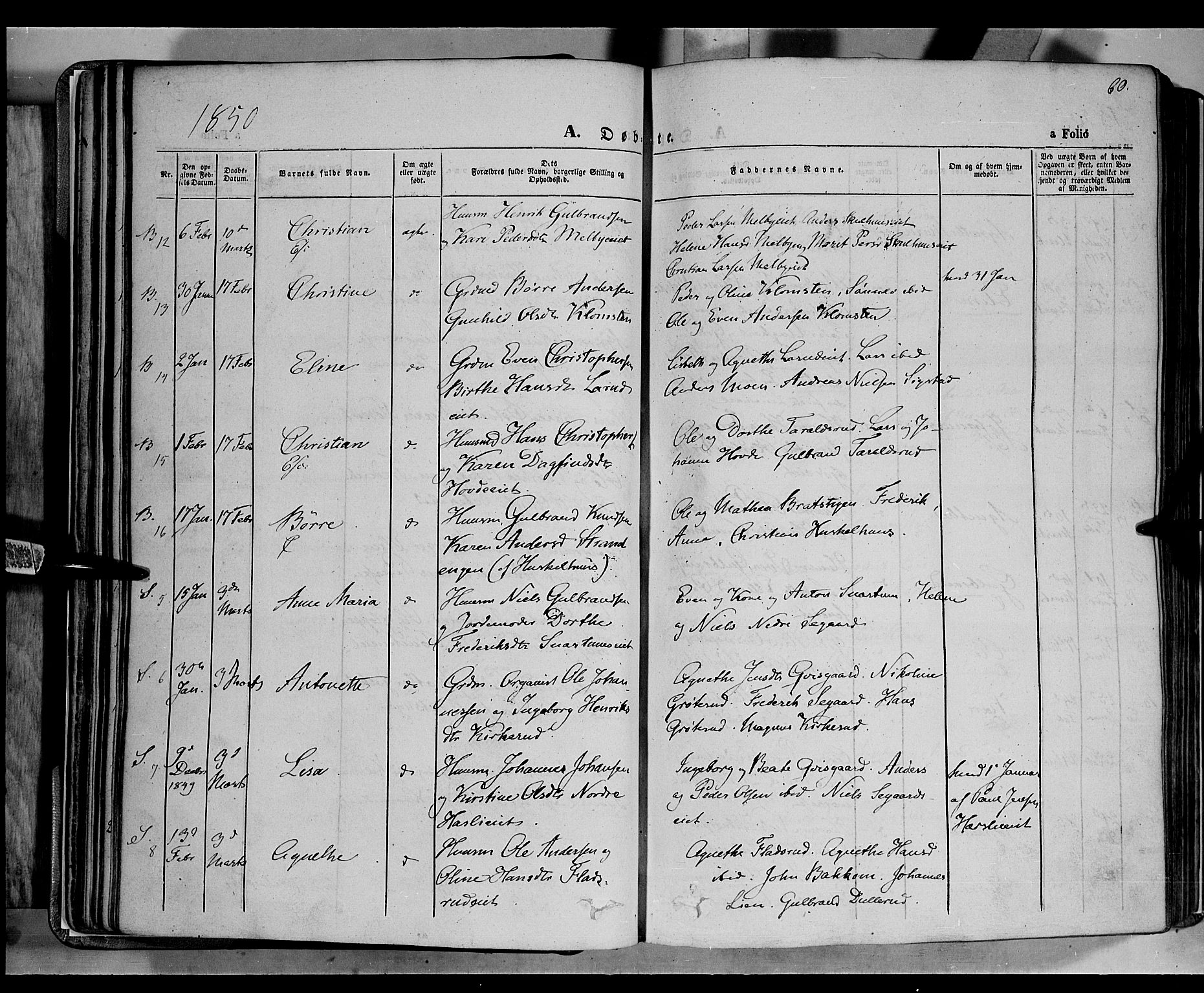 Biri prestekontor, SAH/PREST-096/H/Ha/Haa/L0005: Parish register (official) no. 5, 1843-1854, p. 60