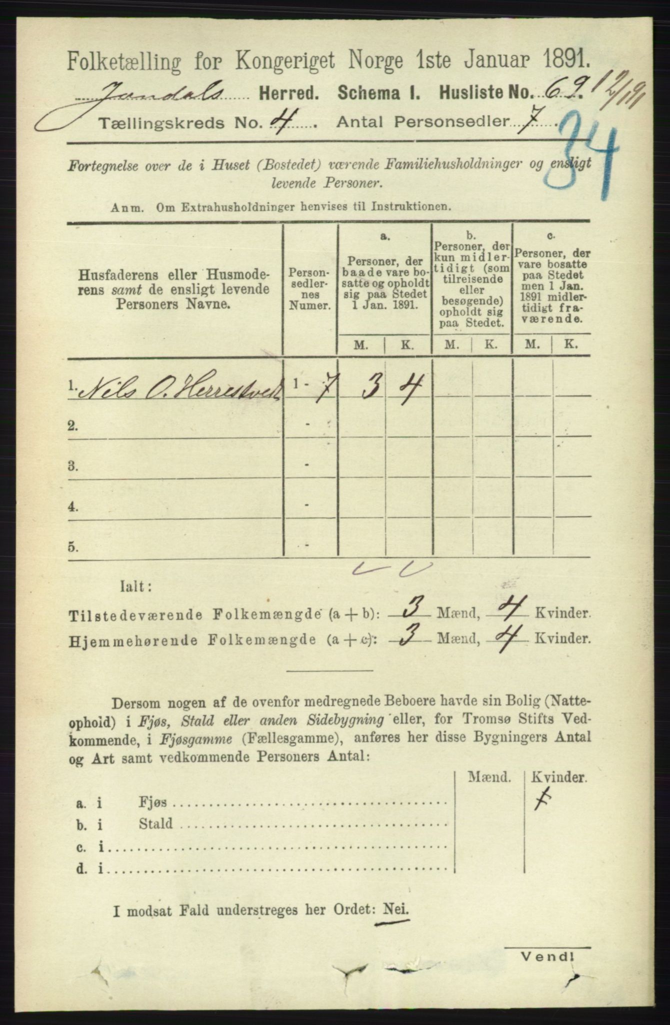 RA, 1891 census for 1227 Jondal, 1891, p. 2059