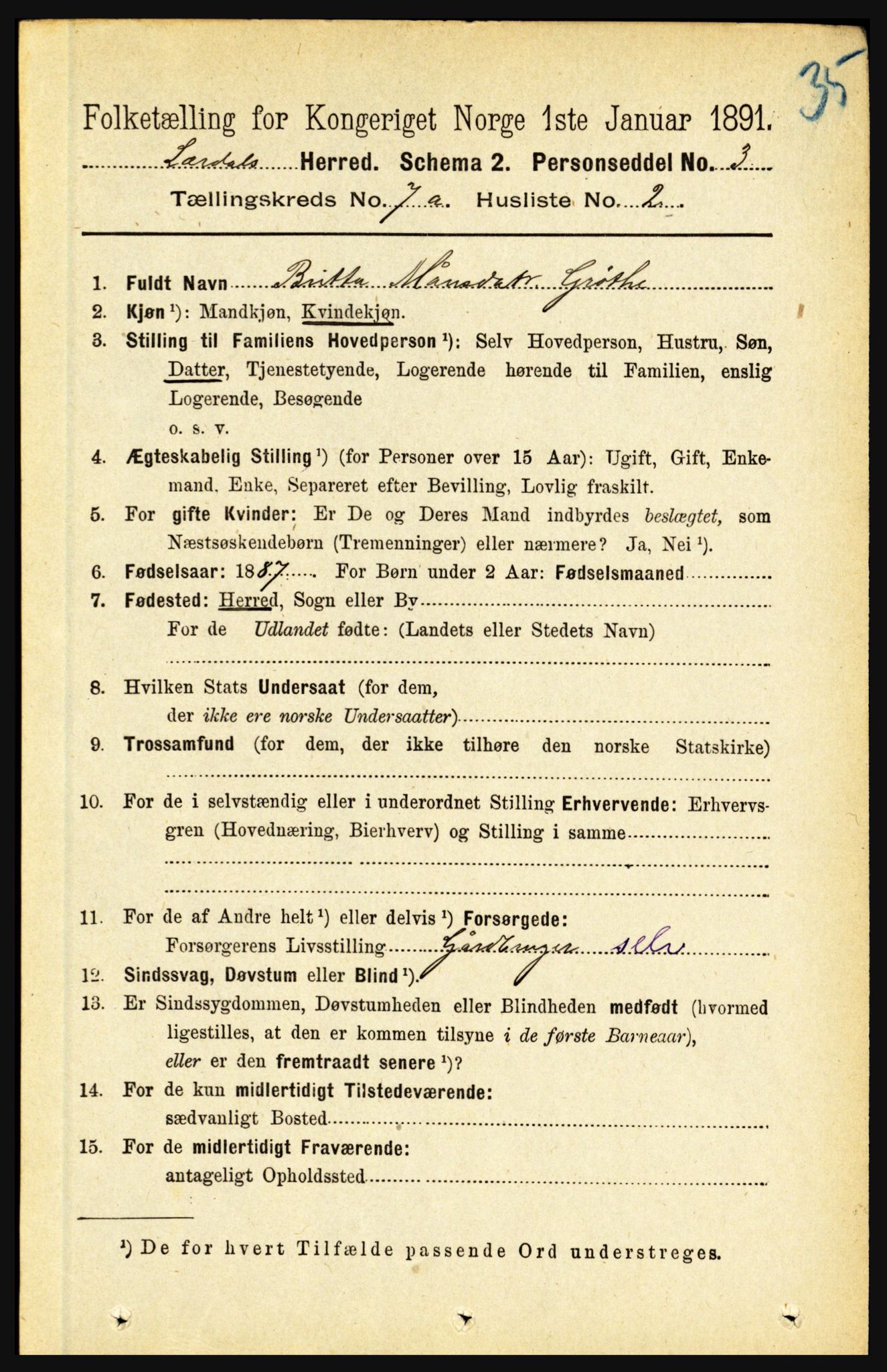 RA, 1891 census for 1422 Lærdal, 1891, p. 811