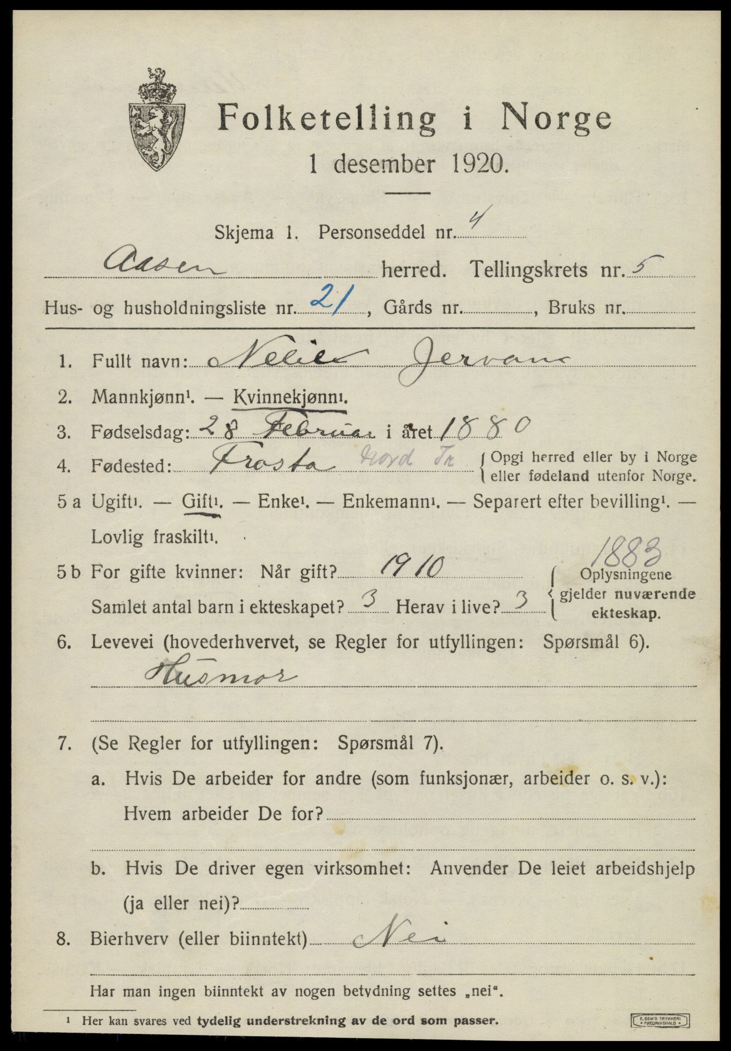 SAT, 1920 census for Åsen, 1920, p. 4266