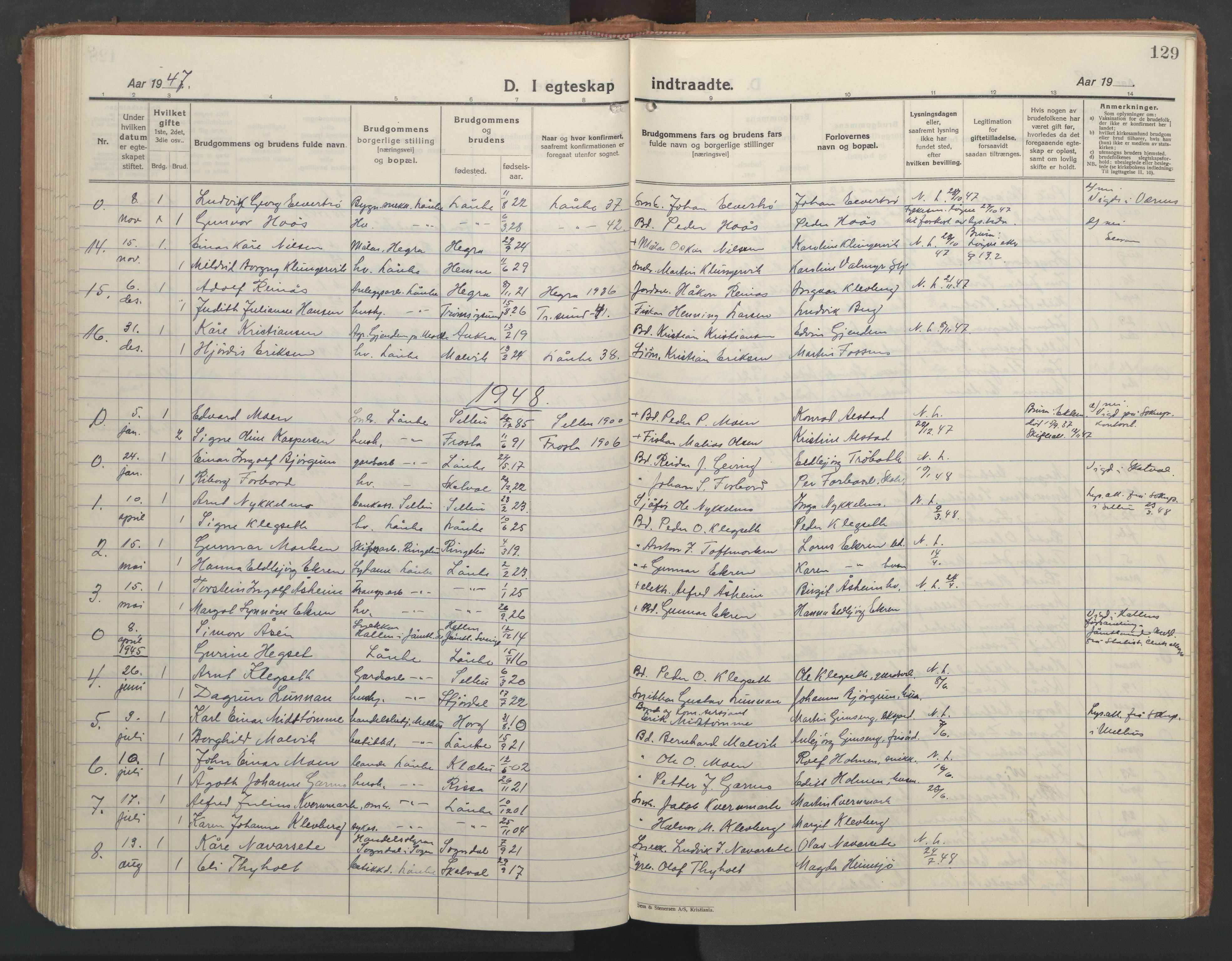 Ministerialprotokoller, klokkerbøker og fødselsregistre - Nord-Trøndelag, SAT/A-1458/710/L0097: Parish register (copy) no. 710C02, 1925-1955, p. 129