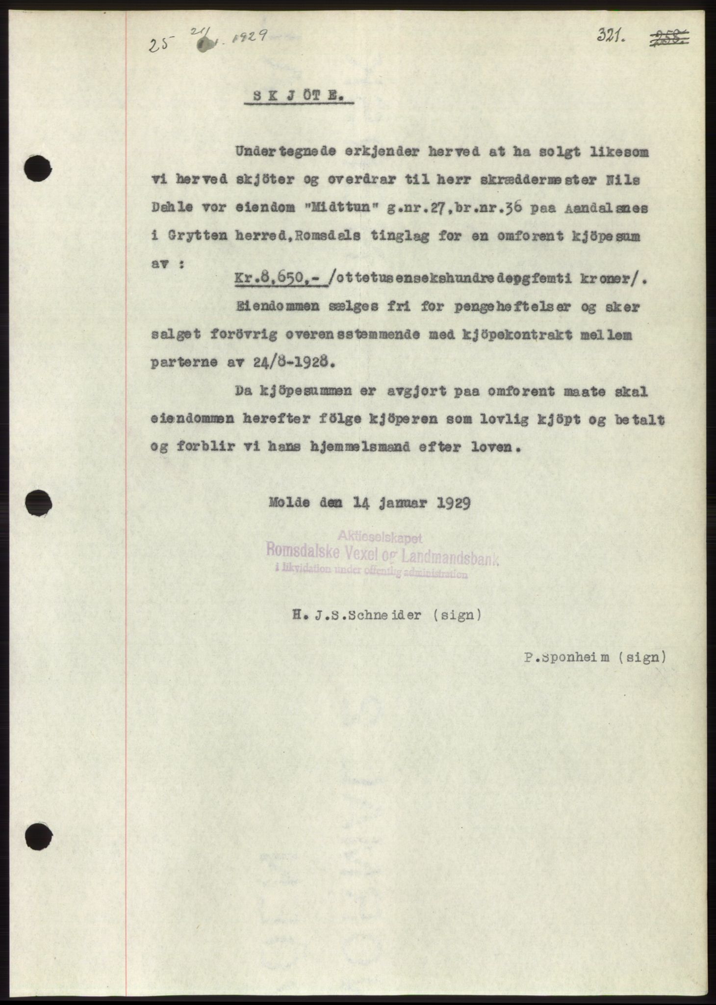 Romsdal sorenskriveri, AV/SAT-A-4149/1/2/2C/L0055: Mortgage book no. 49, 1928-1929, Deed date: 21.01.1929