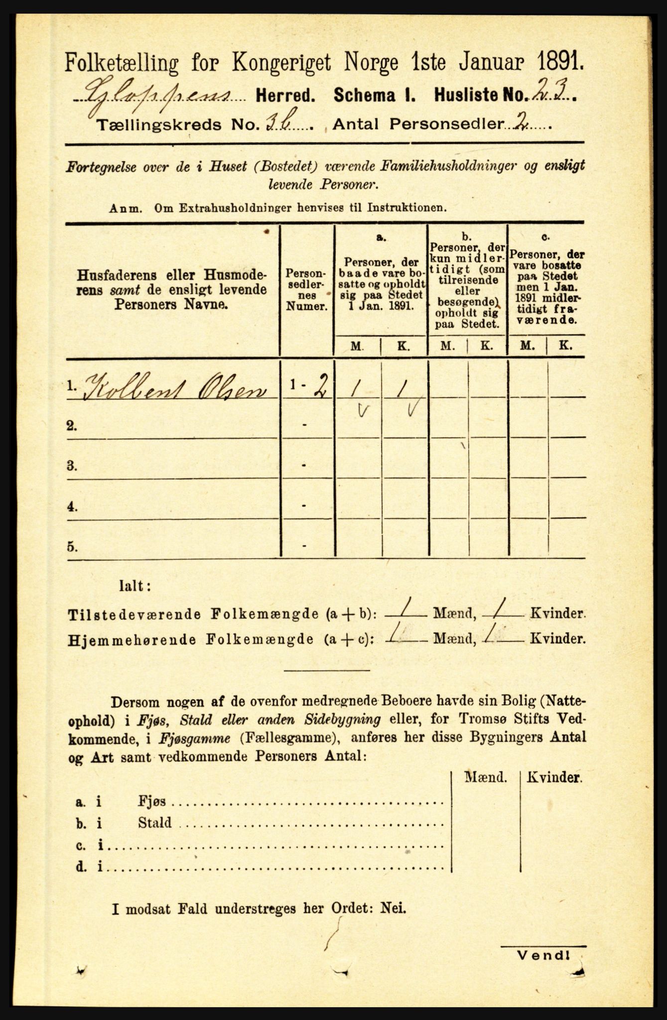 RA, 1891 census for 1445 Gloppen, 1891, p. 1439