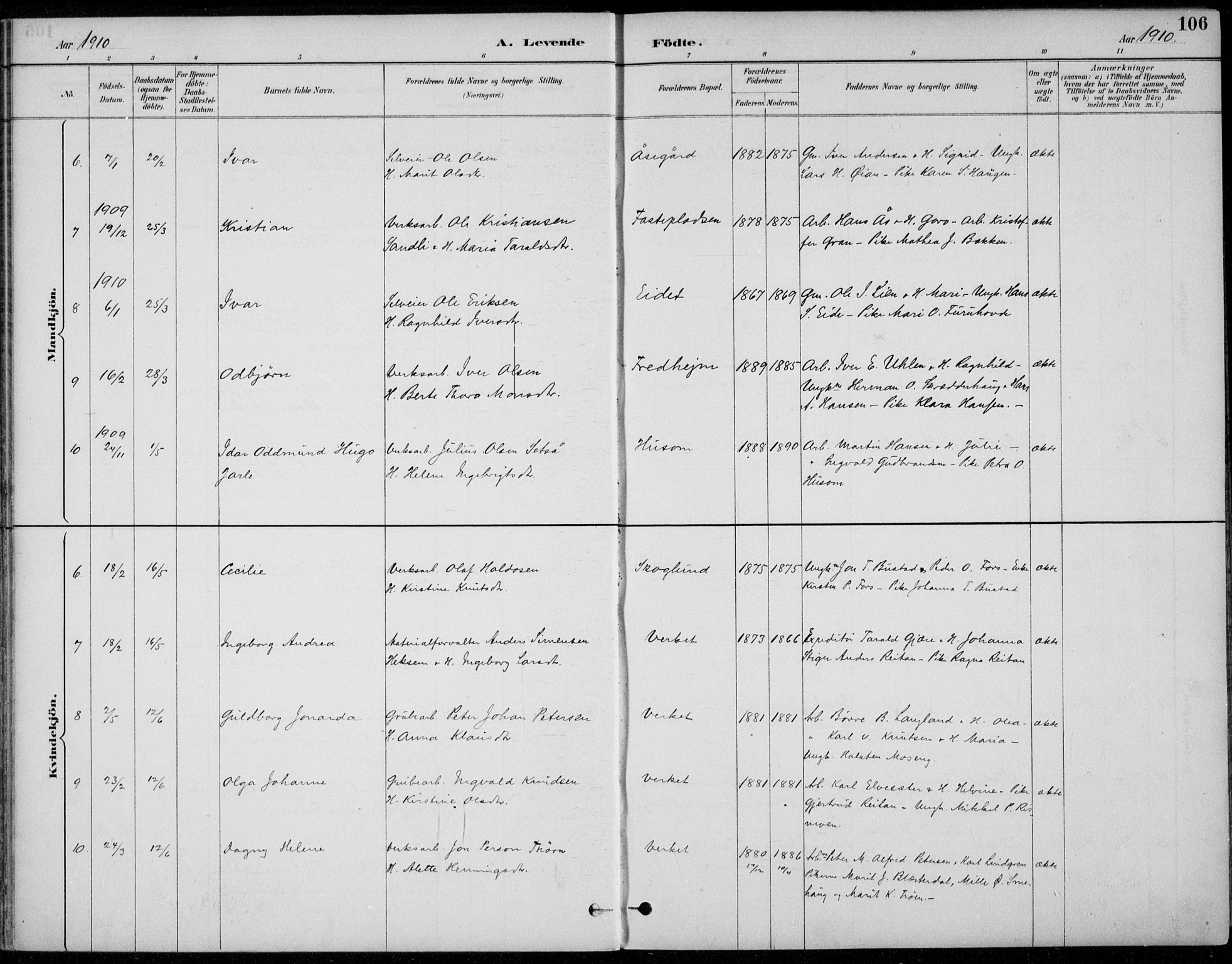 Alvdal prestekontor, AV/SAH-PREST-060/H/Ha/Haa/L0003: Parish register (official) no. 3, 1886-1912, p. 106