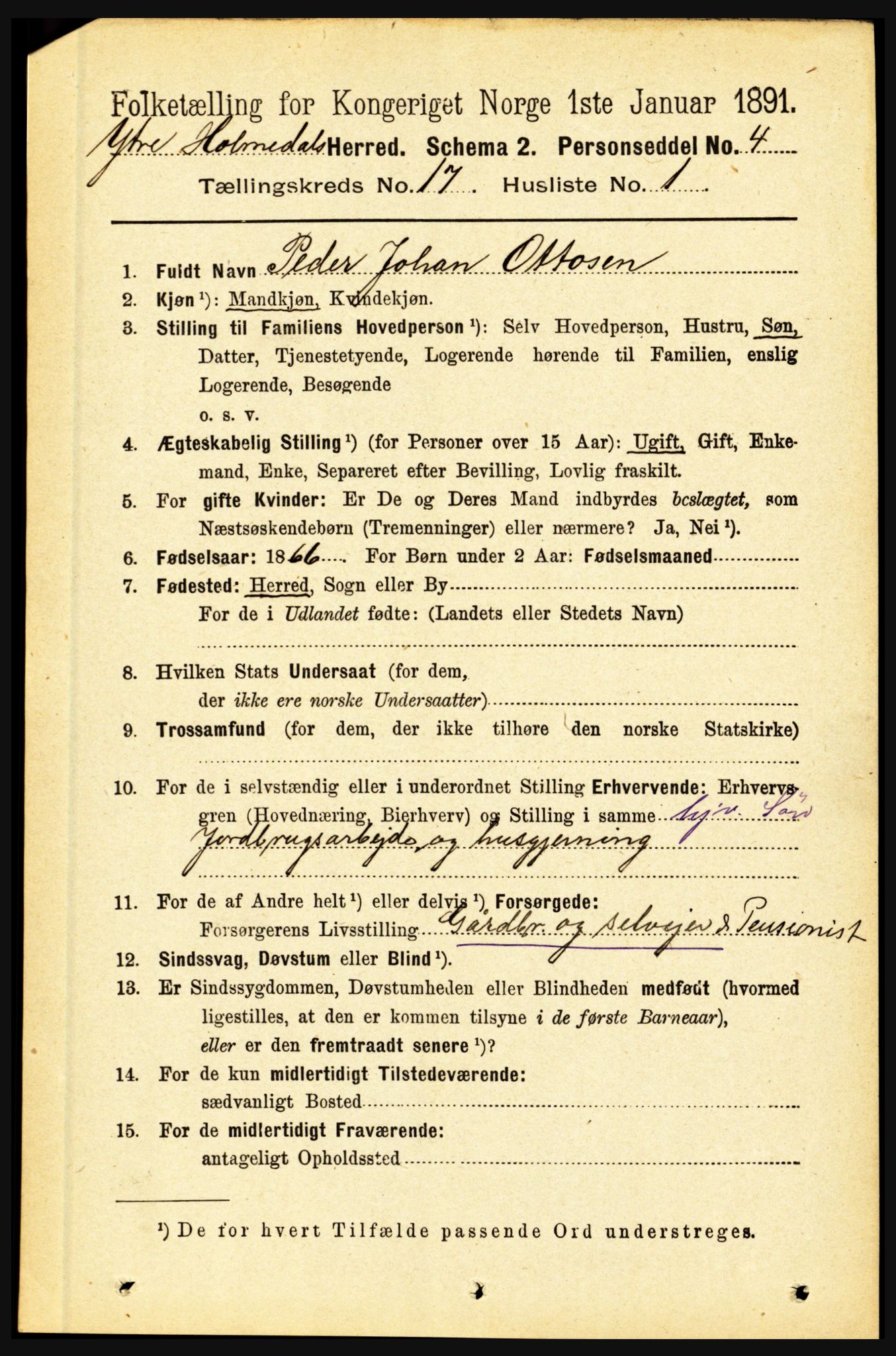 RA, 1891 census for 1429 Ytre Holmedal, 1891, p. 4430