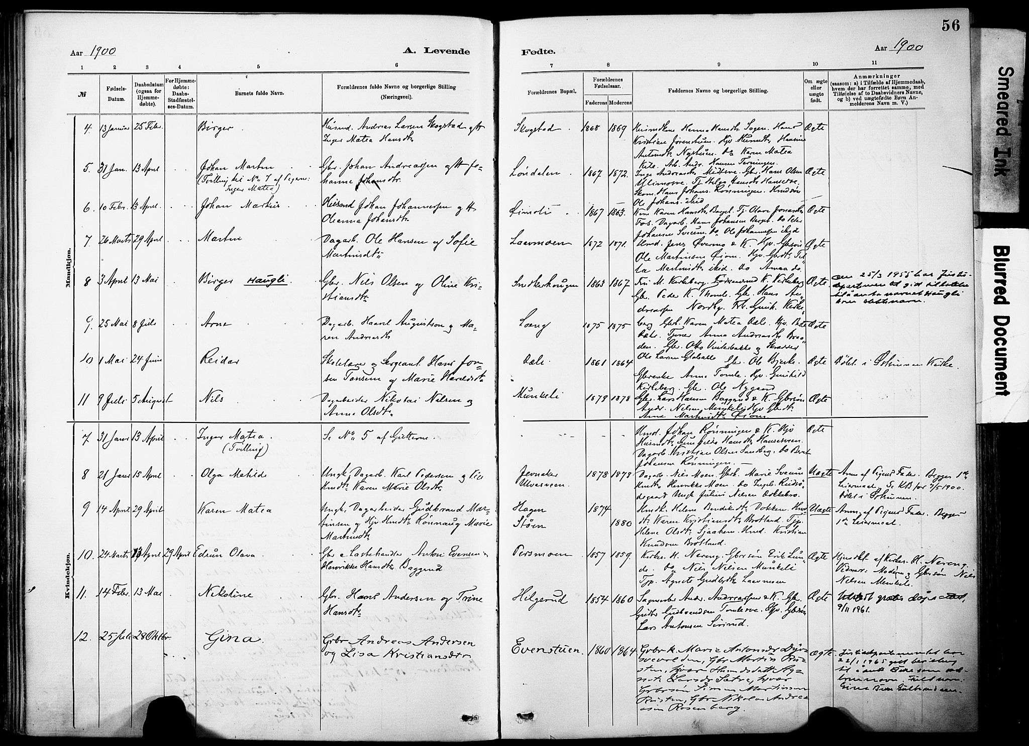 Nordre Land prestekontor, SAH/PREST-124/H/Ha/Haa/L0005: Parish register (official) no. 5, 1882-1903, p. 56