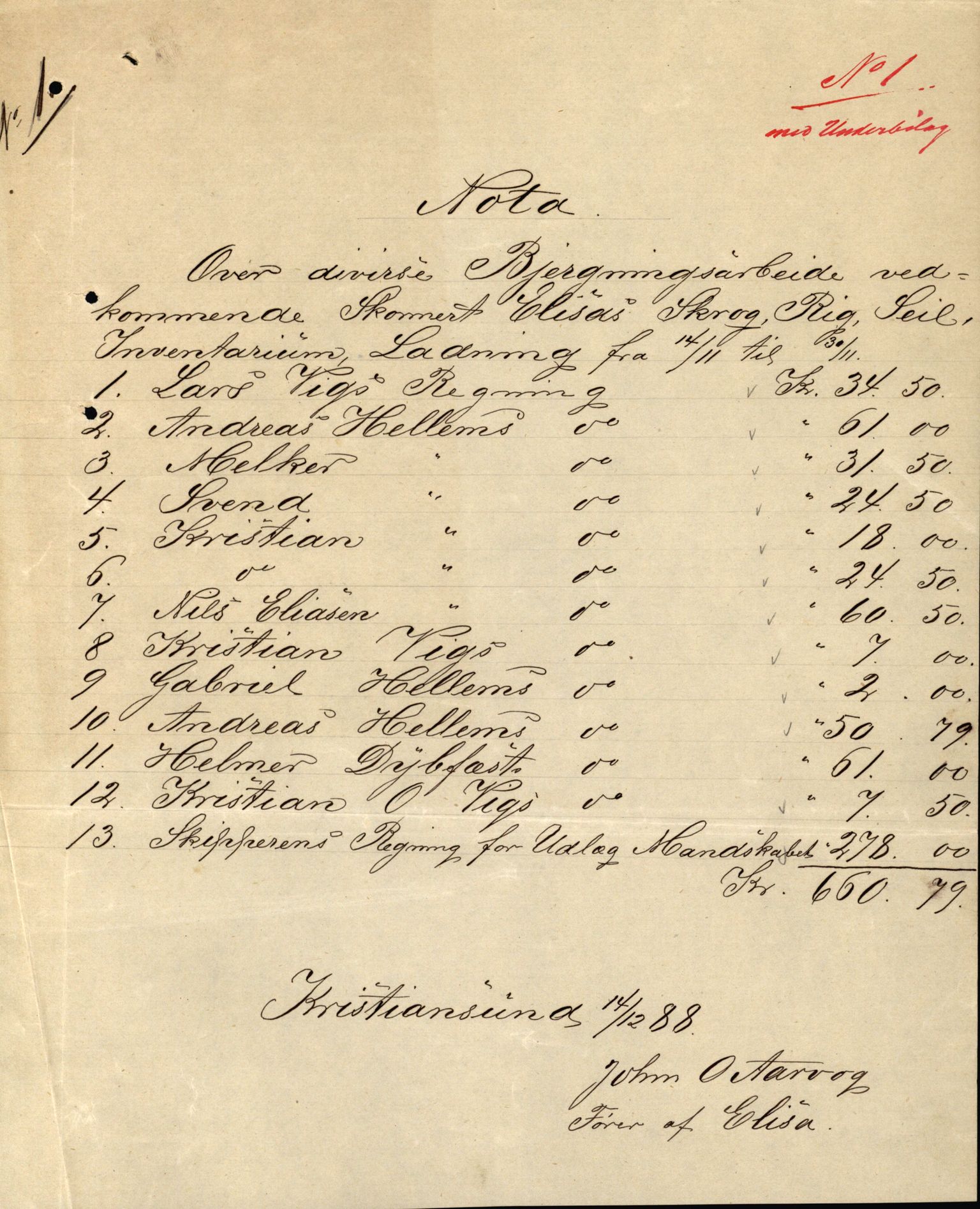 Pa 63 - Østlandske skibsassuranceforening, VEMU/A-1079/G/Ga/L0022/0004: Havaridokumenter / Try, Tre Brødre, Vidar, Elisa, Dagny, 1888, p. 50