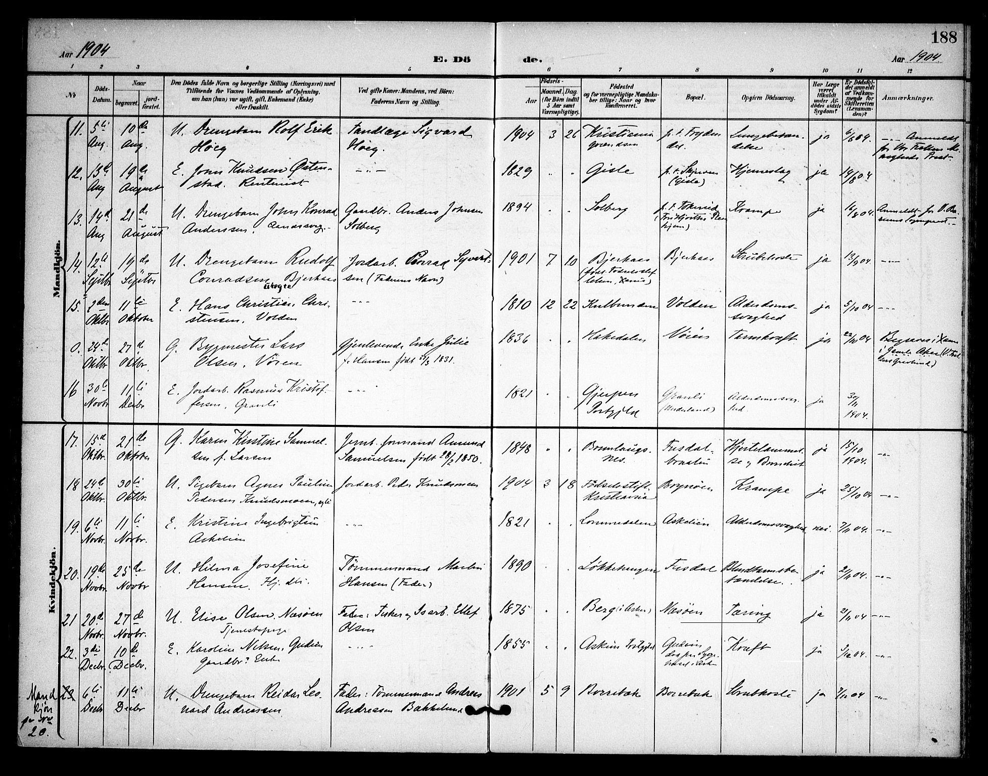 Asker prestekontor Kirkebøker, AV/SAO-A-10256a/F/Fa/L0015: Parish register (official) no. I 15, 1896-1915, p. 188