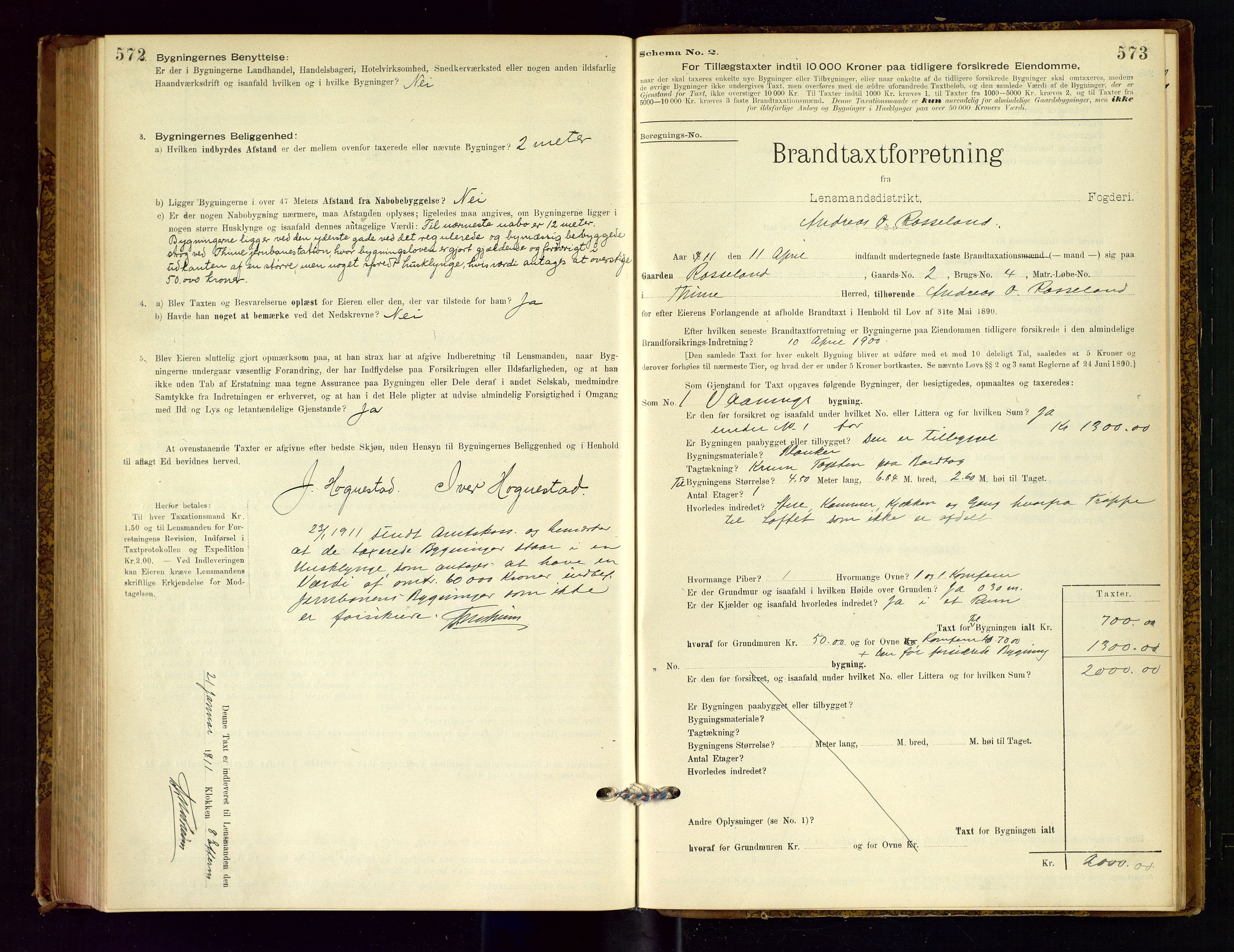 Time lensmannskontor, SAST/A-100420/Gob/L0001: Branntakstprotokoll, 1896-1914, p. 572-573