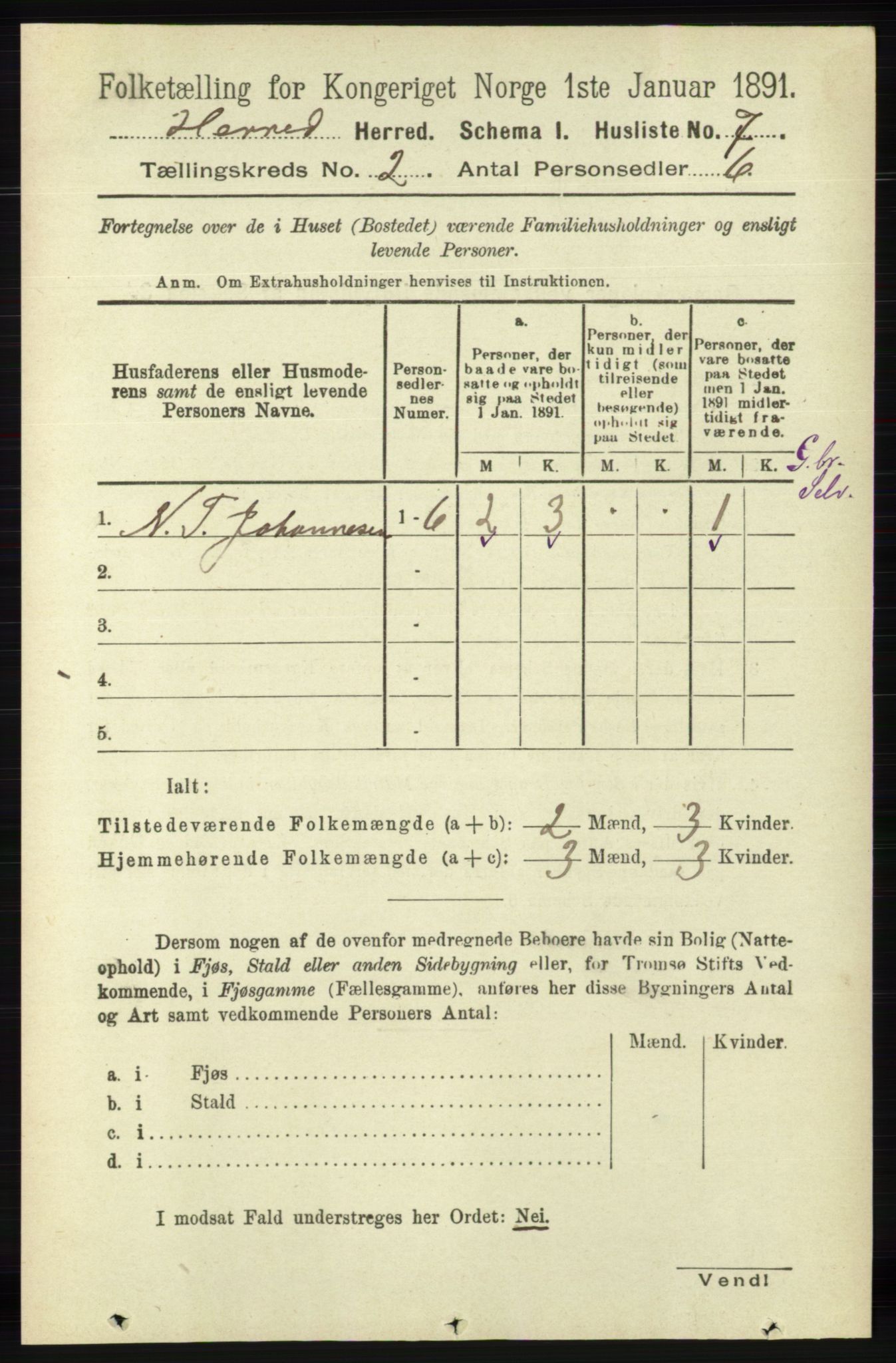 RA, 1891 census for 1039 Herad, 1891, p. 444