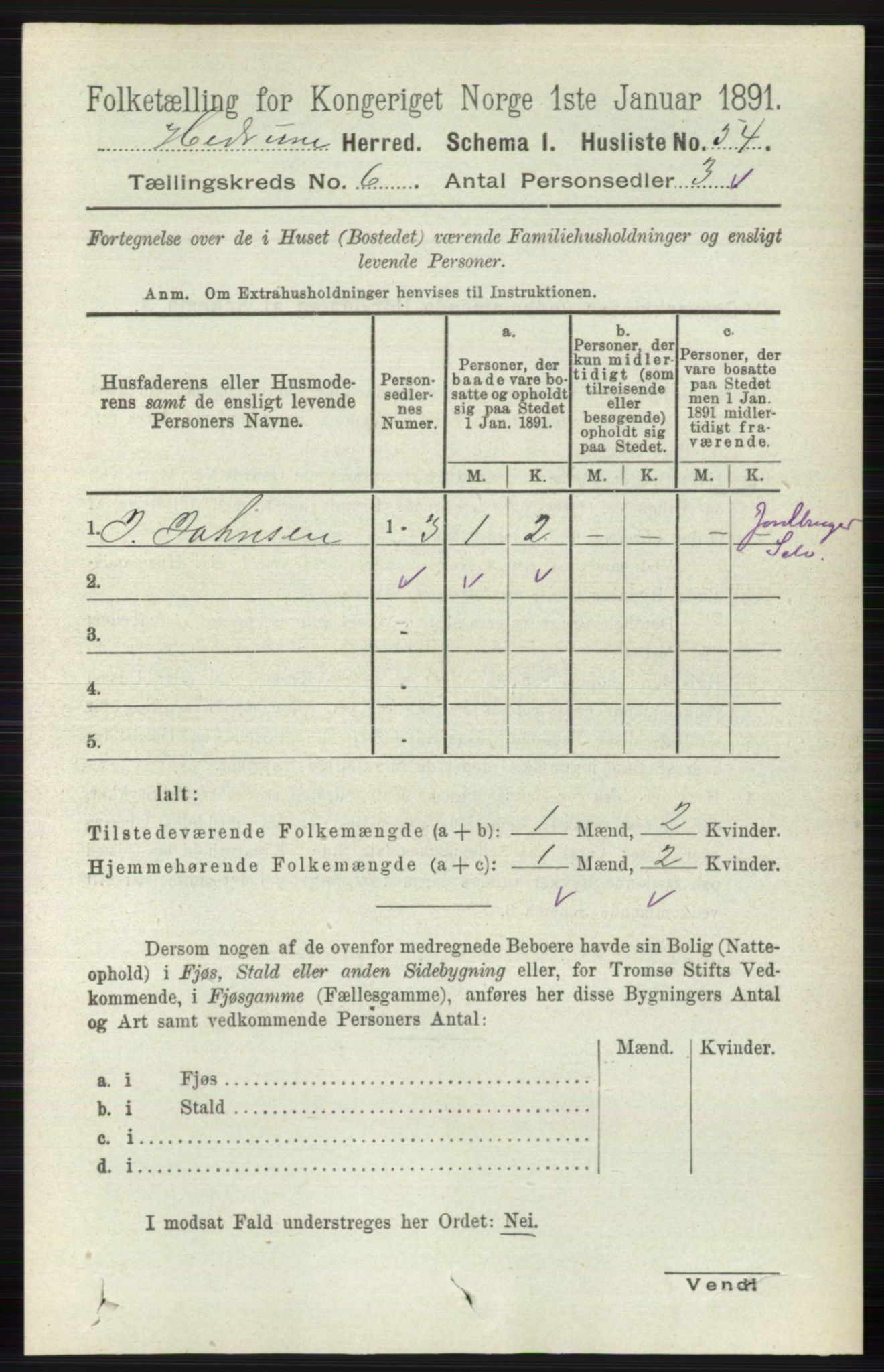 RA, 1891 census for 0727 Hedrum, 1891, p. 2530