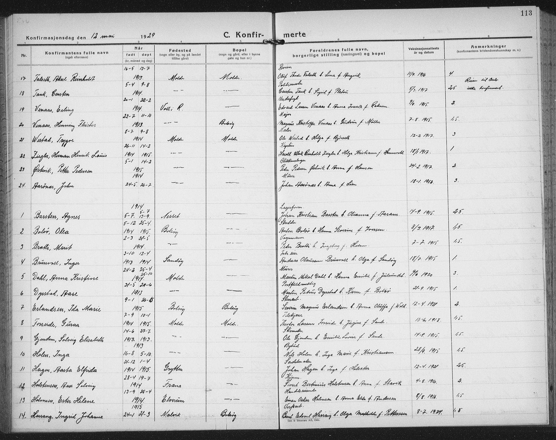 Ministerialprotokoller, klokkerbøker og fødselsregistre - Møre og Romsdal, AV/SAT-A-1454/558/L0704: Parish register (copy) no. 558C05, 1921-1942, p. 113