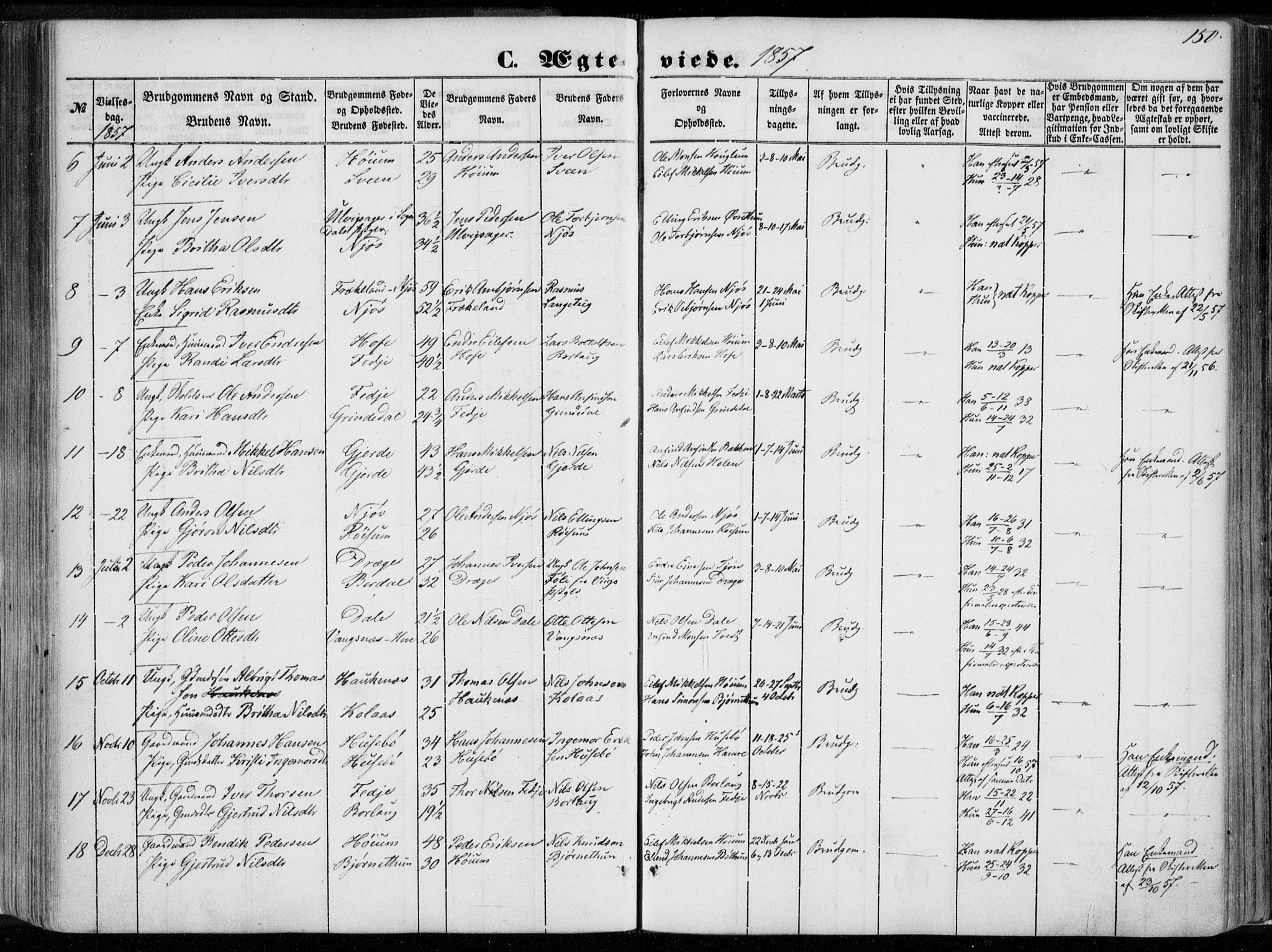 Leikanger sokneprestembete, SAB/A-81001: Parish register (official) no. A 8, 1852-1868, p. 150