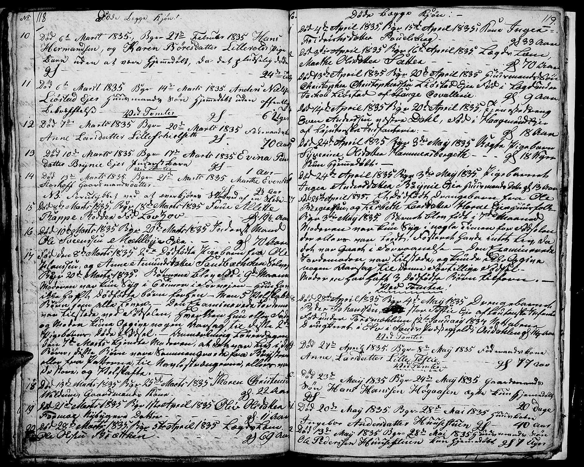 Romedal prestekontor, SAH/PREST-004/L/L0007: Parish register (copy) no. 7, 1831-1837, p. 118-119