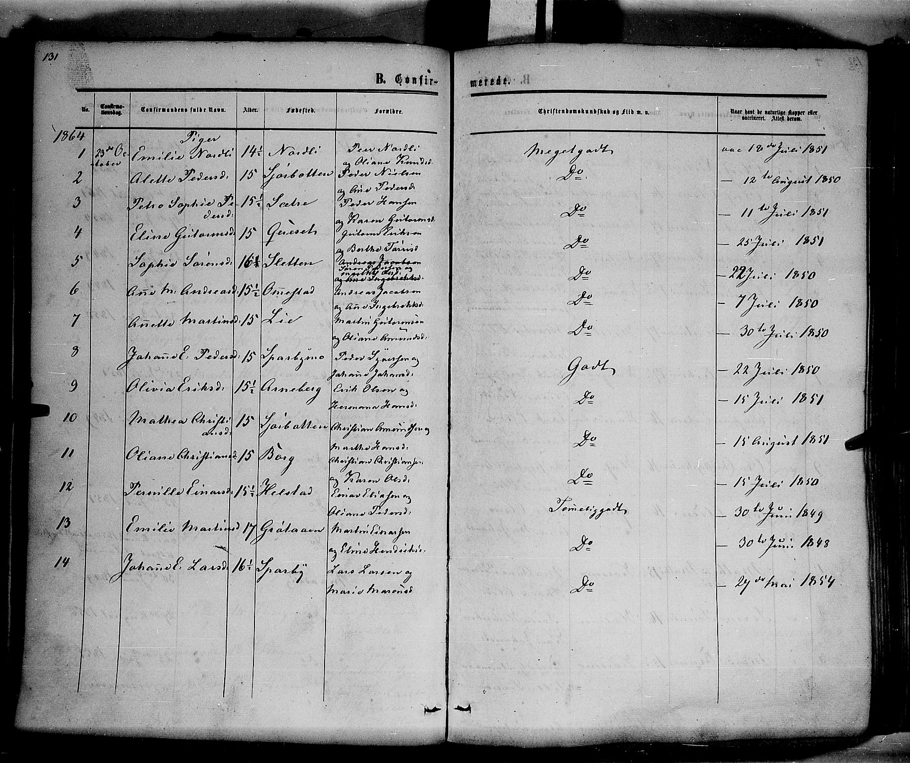 Hof prestekontor, SAH/PREST-038/H/Ha/Haa/L0009: Parish register (official) no. 9, 1862-1877, p. 131