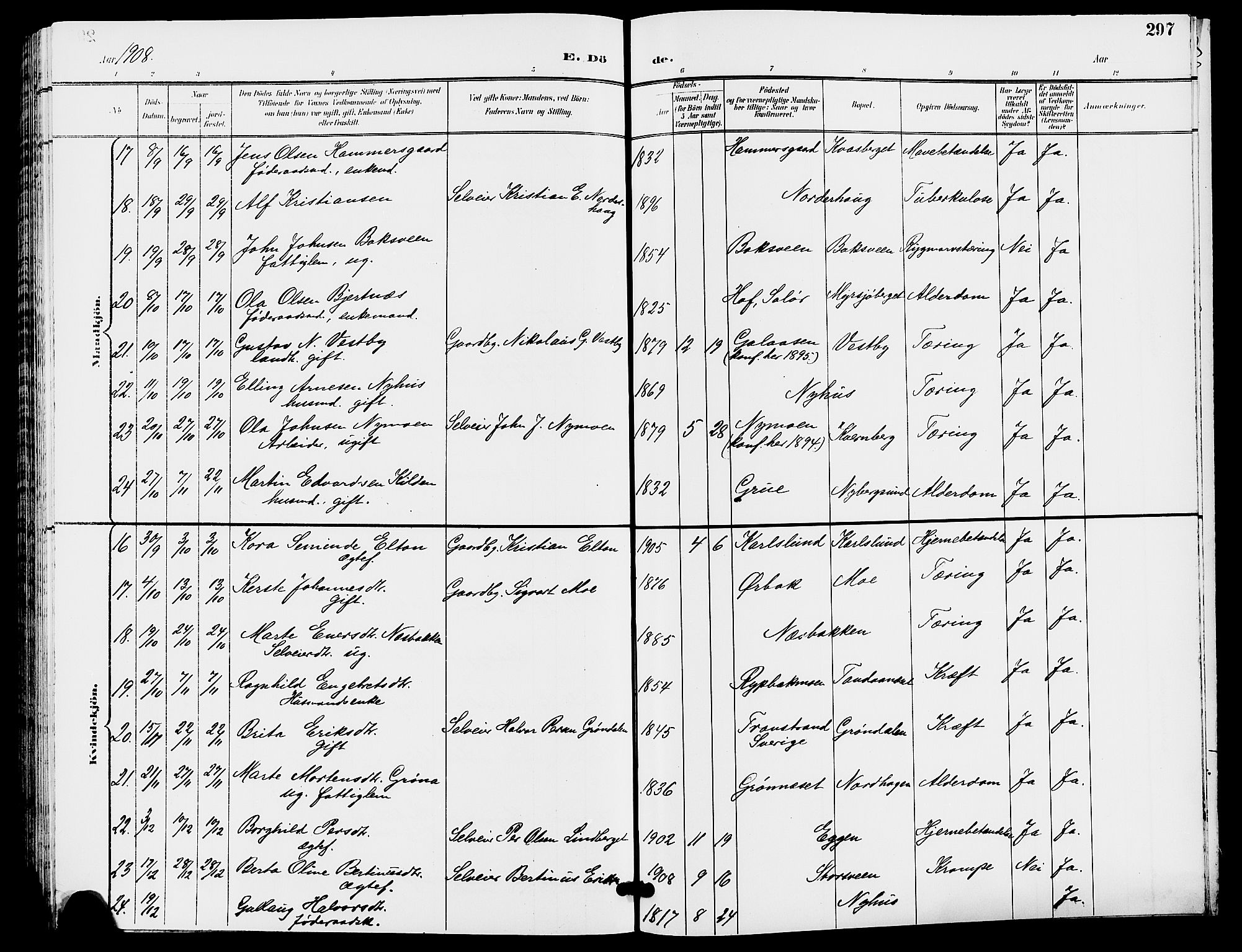 Trysil prestekontor, AV/SAH-PREST-046/H/Ha/Hab/L0006: Parish register (copy) no. 6, 1896-1912, p. 297