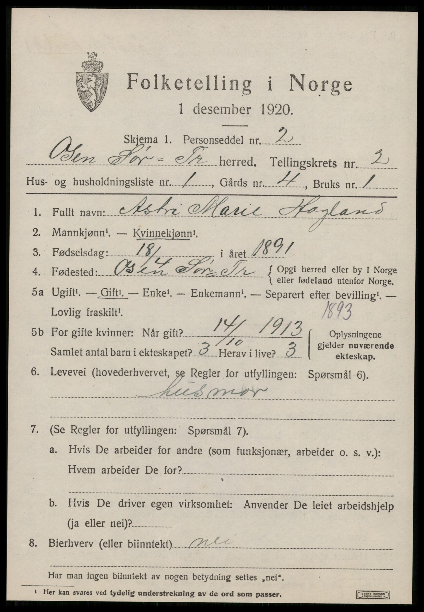 SAT, 1920 census for Osen, 1920, p. 1163