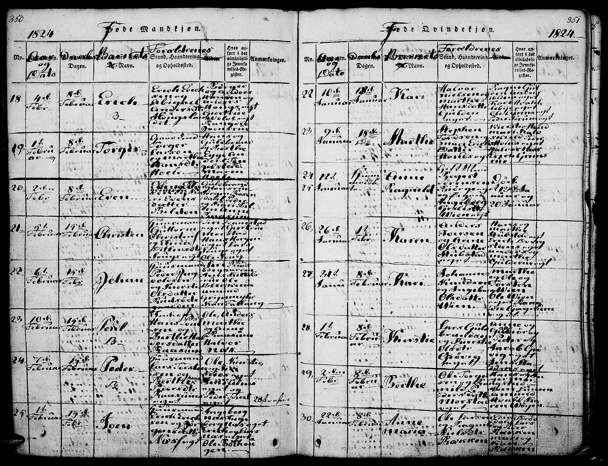 Gran prestekontor, AV/SAH-PREST-112/H/Ha/Haa/L0009: Parish register (official) no. 9, 1815-1824, p. 350-351