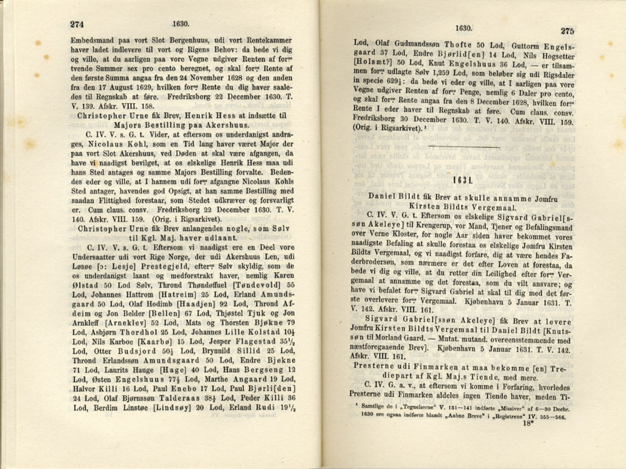 Publikasjoner utgitt av Det Norske Historiske Kildeskriftfond, PUBL/-/-/-: Norske Rigs-Registranter, bind 6, 1628-1634, p. 274-275