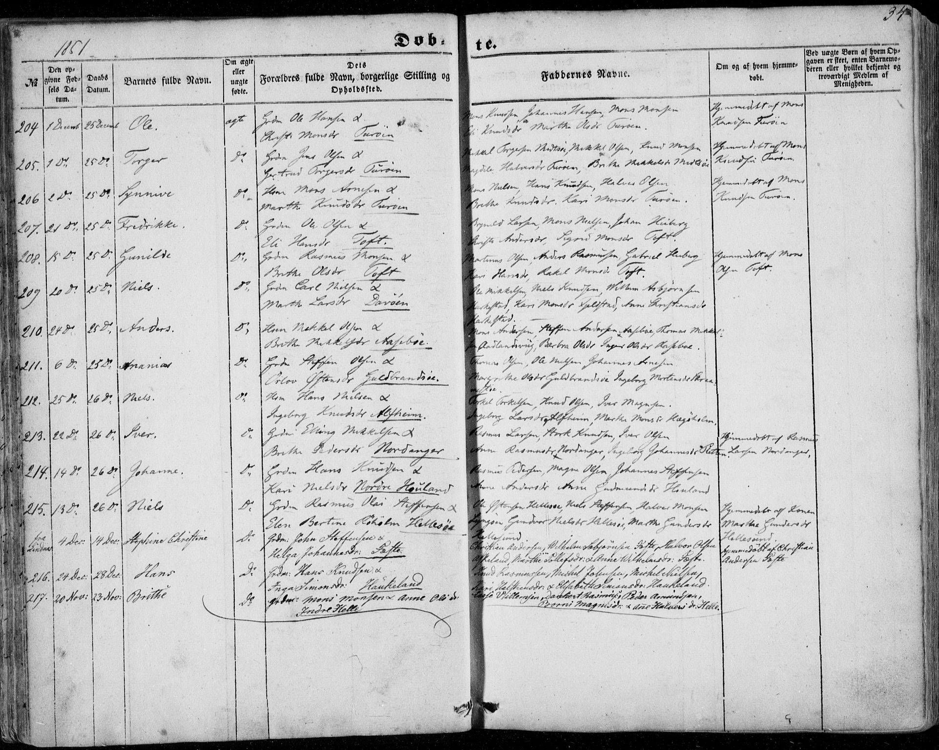 Manger sokneprestembete, SAB/A-76801/H/Haa: Parish register (official) no. A 6, 1849-1859, p. 34