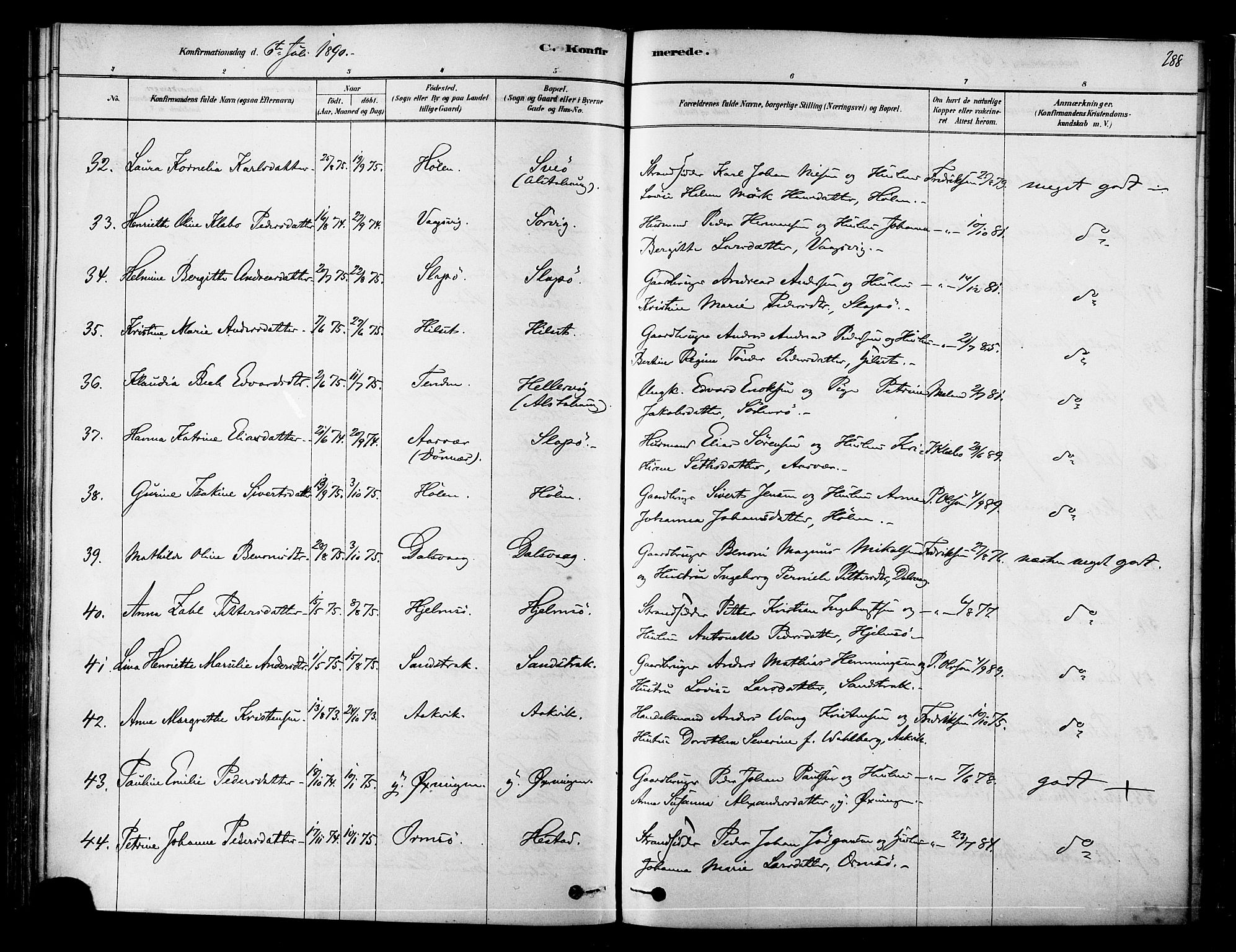 Ministerialprotokoller, klokkerbøker og fødselsregistre - Nordland, AV/SAT-A-1459/834/L0507: Parish register (official) no. 834A05, 1878-1892, p. 288