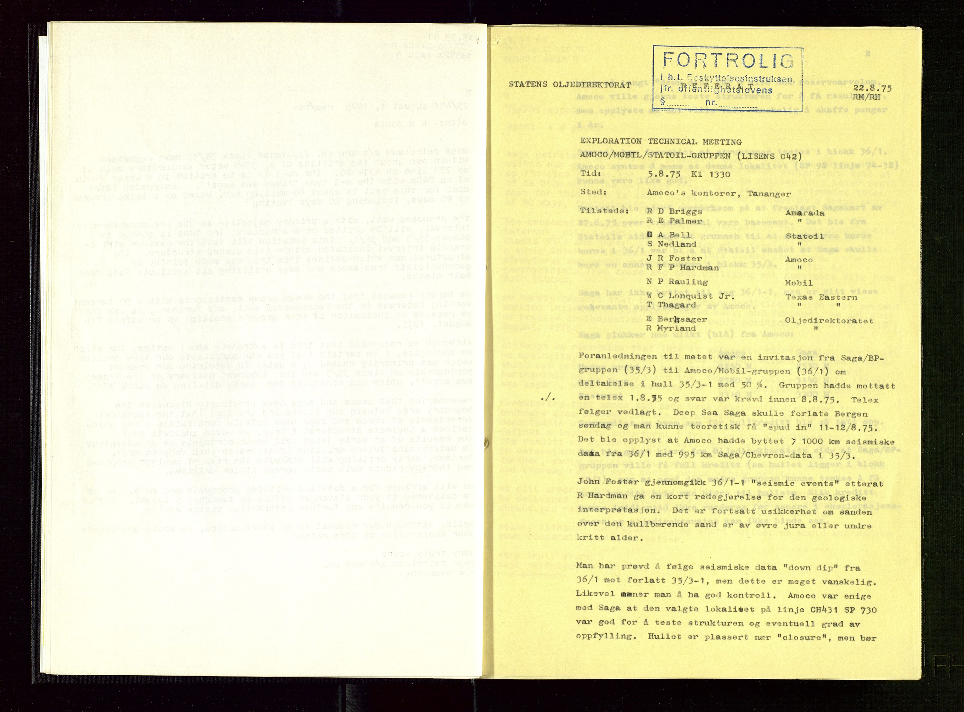 Oljedirektoratet, AV/SAST-A-101366/Aa/L0005: Referatprotokoller, 1975