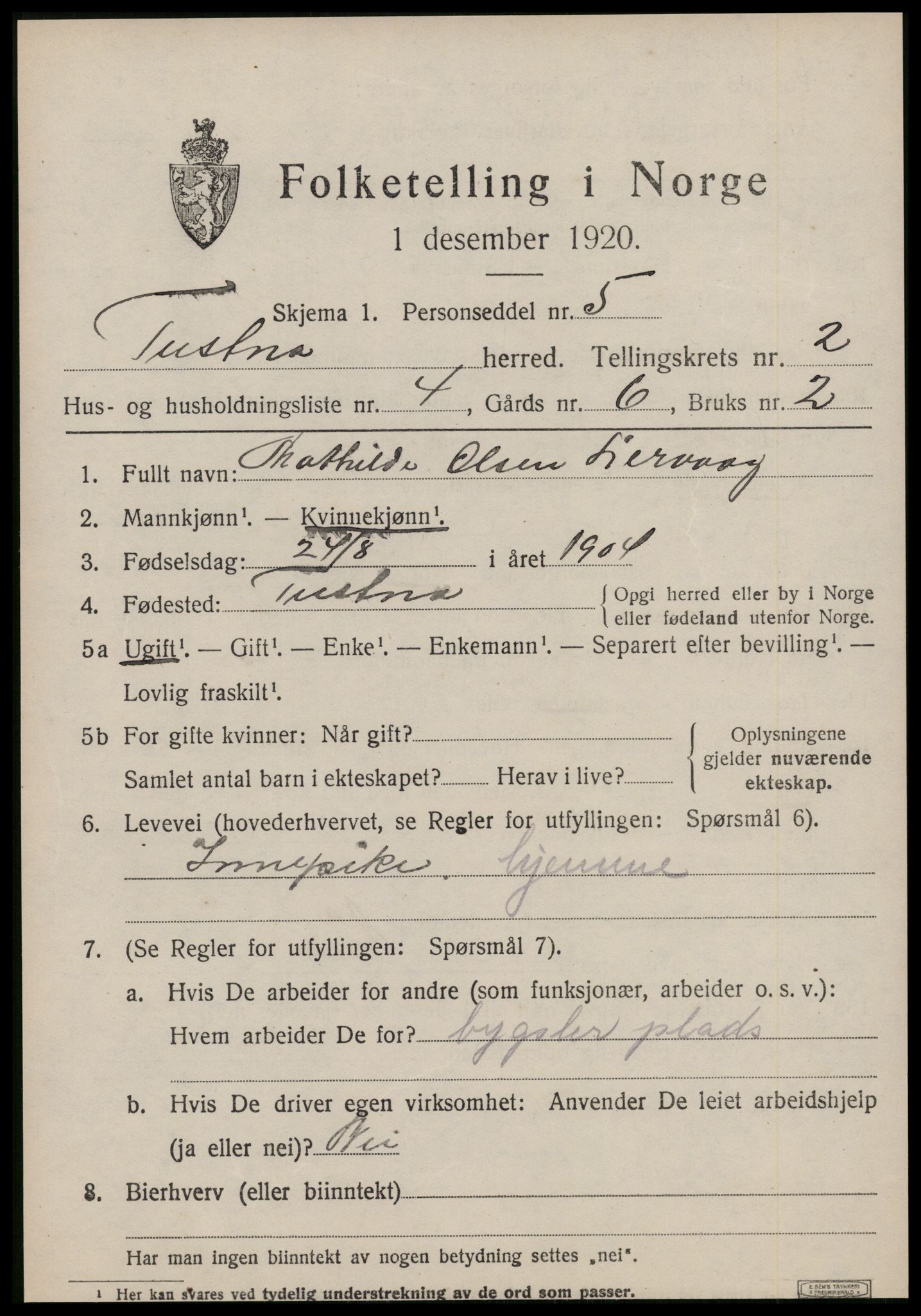 SAT, 1920 census for Tustna, 1920, p. 959