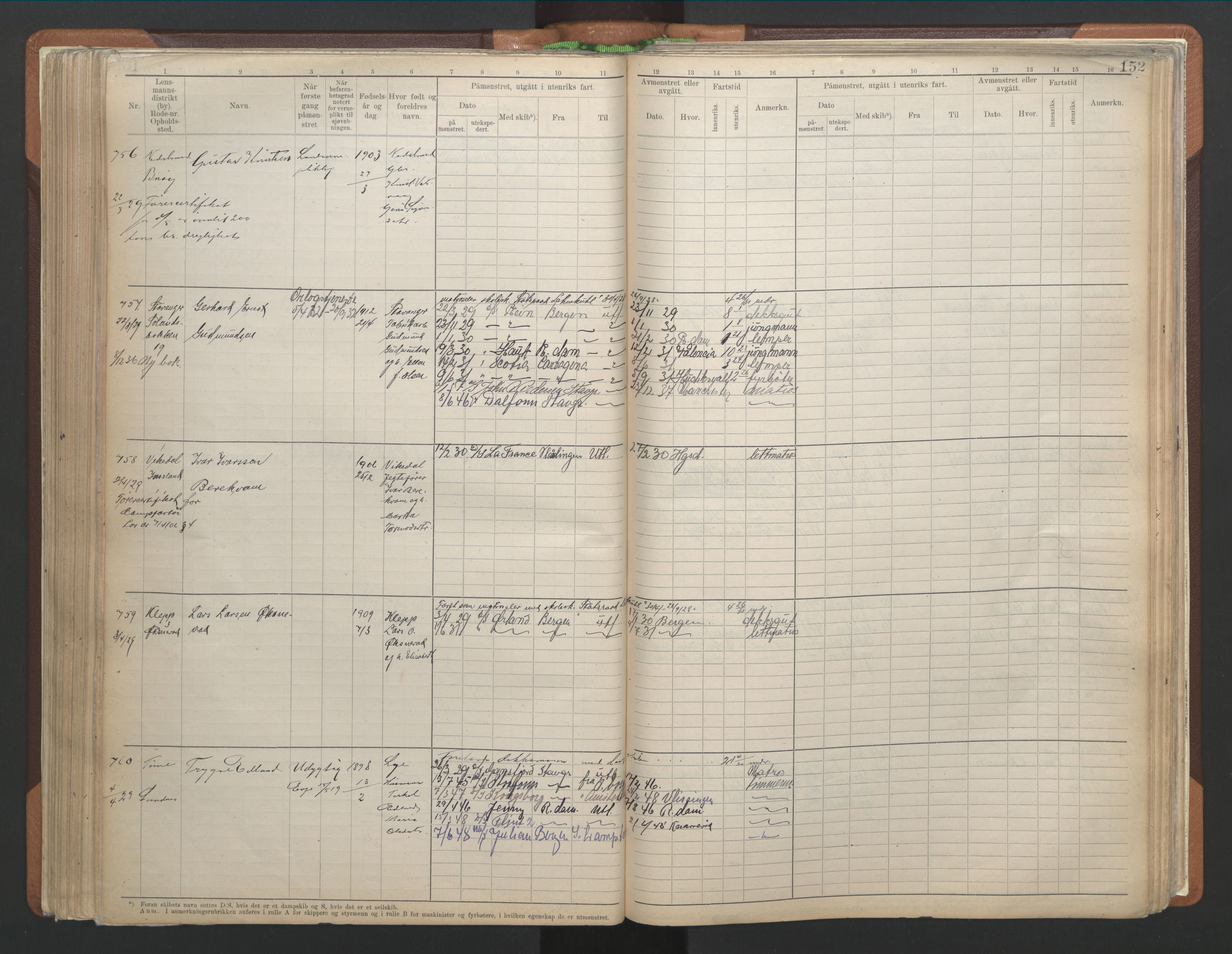 Stavanger sjømannskontor, AV/SAST-A-102006/F/Fb/Fbb/L0013: Sjøfartshovedrulle A, patentnr. 1-1495 (del 1), 1921-1933, p. 158