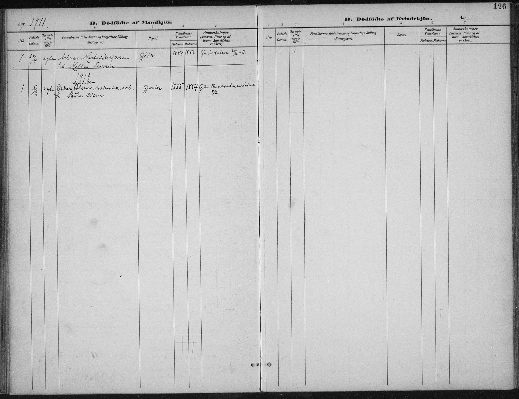 Vardal prestekontor, SAH/PREST-100/H/Ha/Haa/L0013: Parish register (official) no. 13, 1901-1911, p. 126