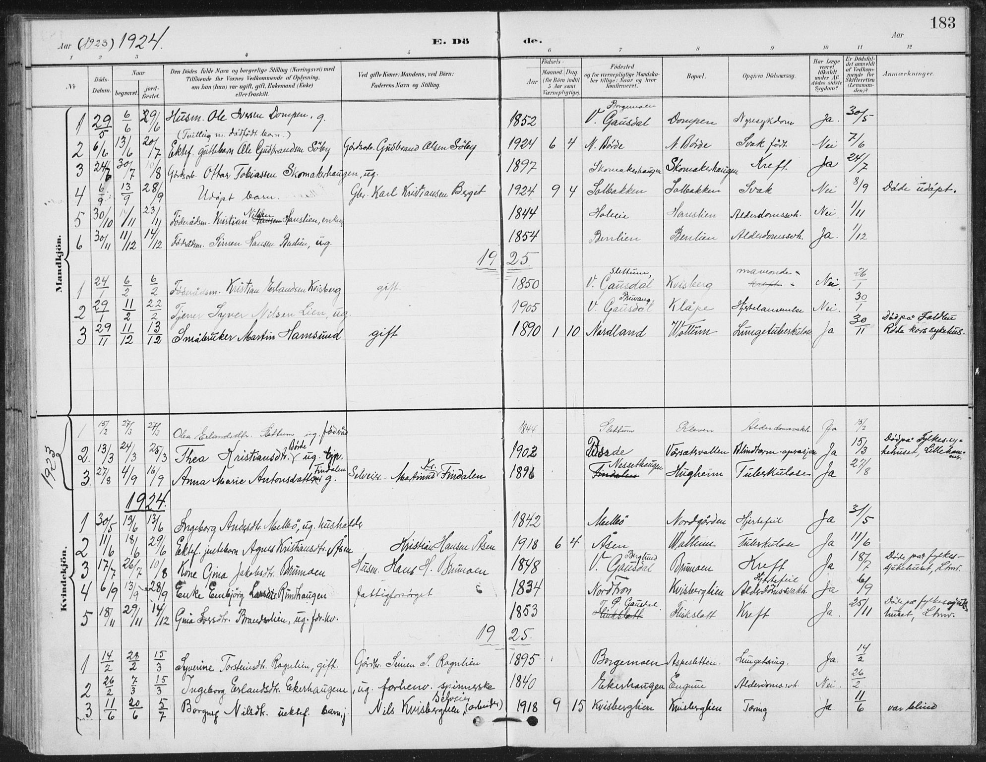 Vestre Gausdal prestekontor, SAH/PREST-094/H/Ha/Hab/L0004: Parish register (copy) no. 4, 1898-1939, p. 183
