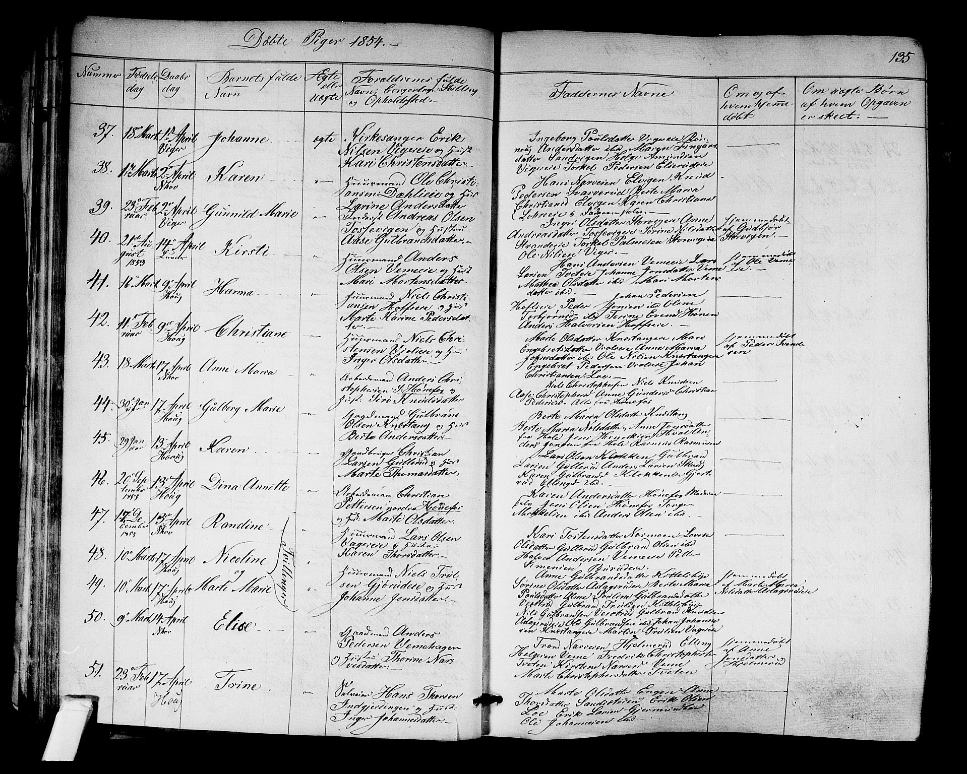 Norderhov kirkebøker, SAKO/A-237/F/Fa/L0011: Parish register (official) no. 11, 1847-1856, p. 135