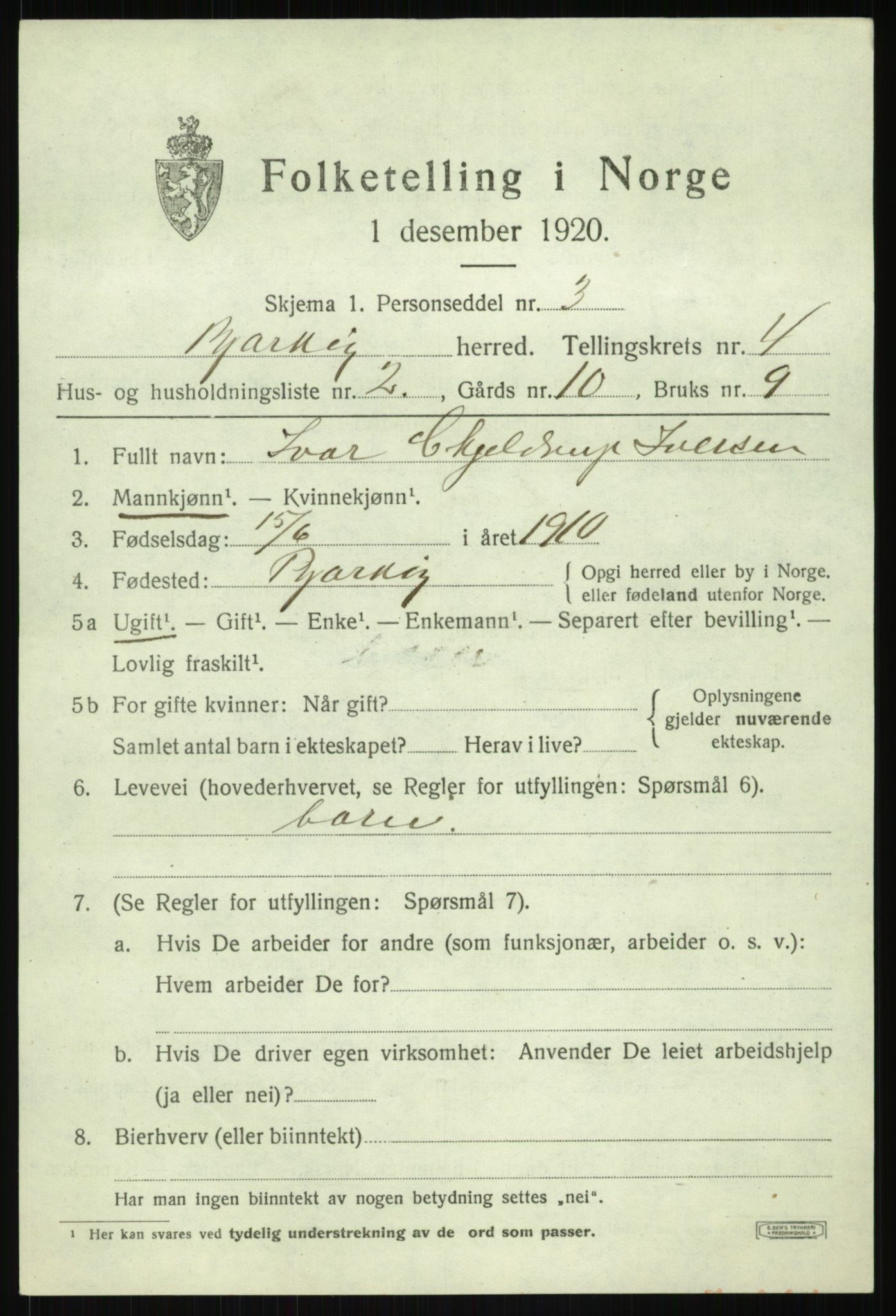 SATØ, 1920 census for Bjarkøy, 1920, p. 2037