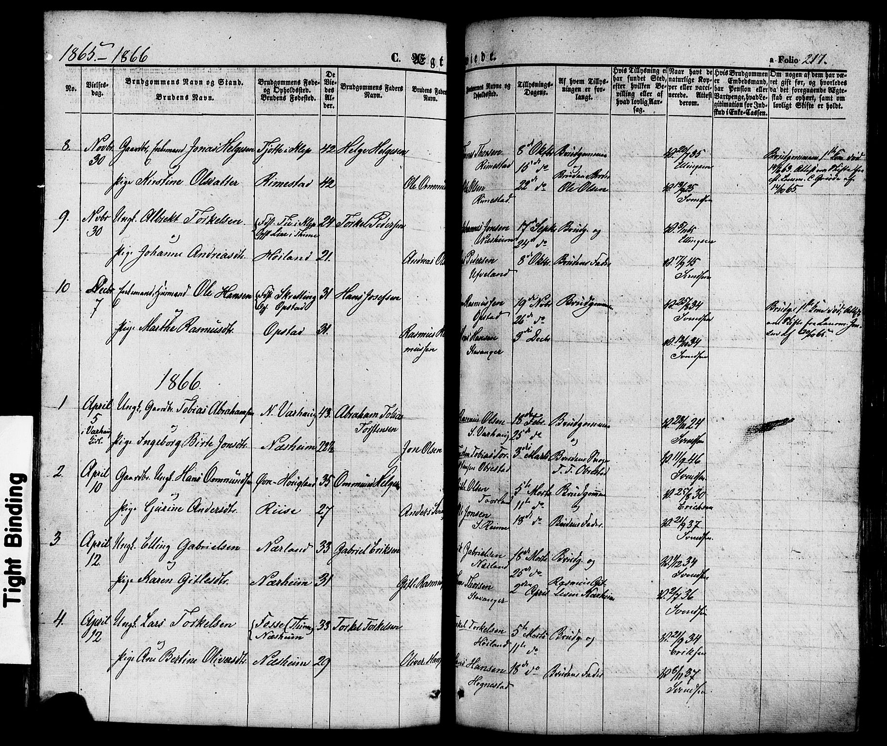 Hå sokneprestkontor, AV/SAST-A-101801/001/30BA/L0008: Parish register (official) no. A 7, 1853-1878, p. 217