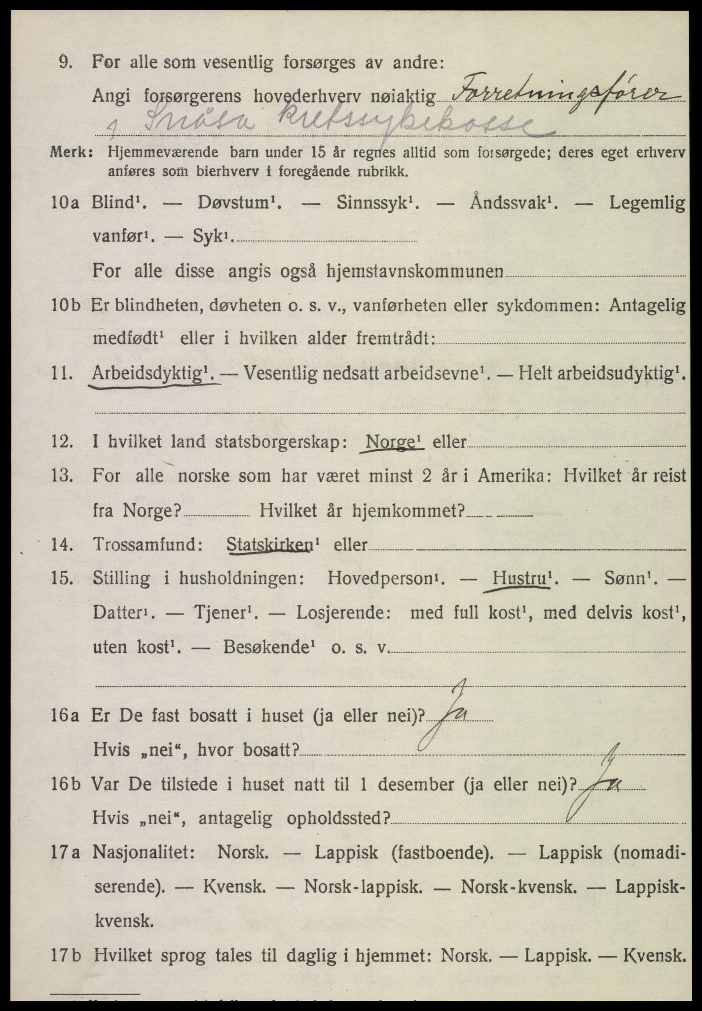 SAT, 1920 census for Snåsa, 1920, p. 4303