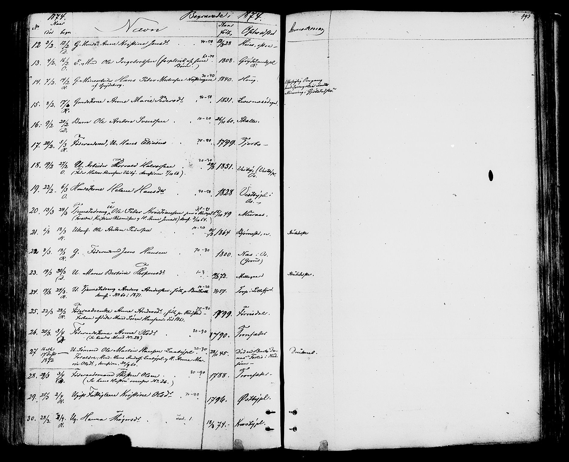 Rakkestad prestekontor Kirkebøker, AV/SAO-A-2008/F/Fa/L0011: Parish register (official) no. I 11, 1862-1877, p. 493