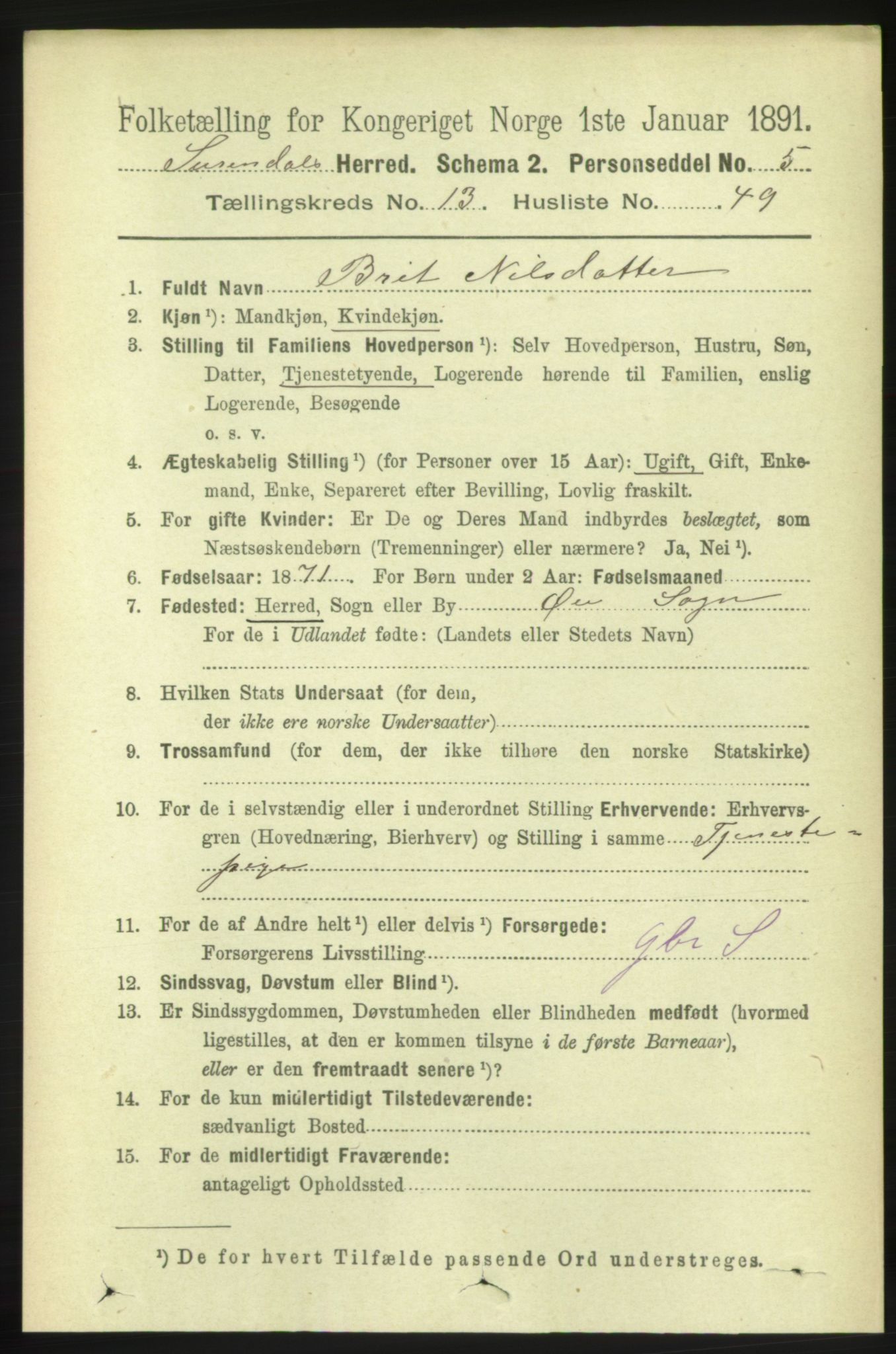 RA, 1891 census for 1566 Surnadal, 1891, p. 3442