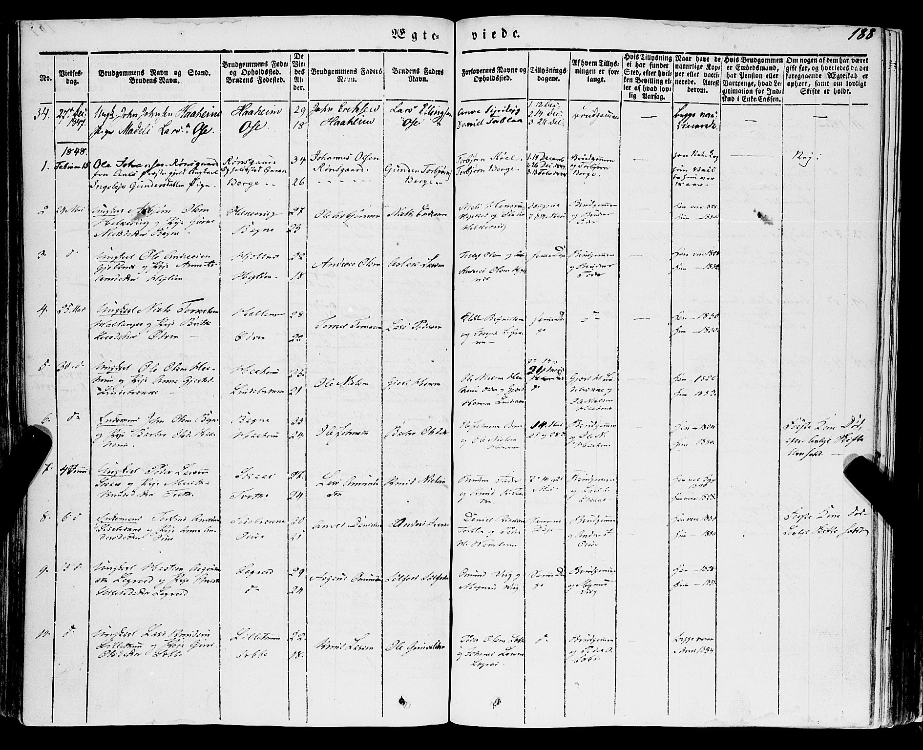 Ulvik sokneprestembete, SAB/A-78801/H/Haa: Parish register (official) no. A 12, 1839-1853, p. 188
