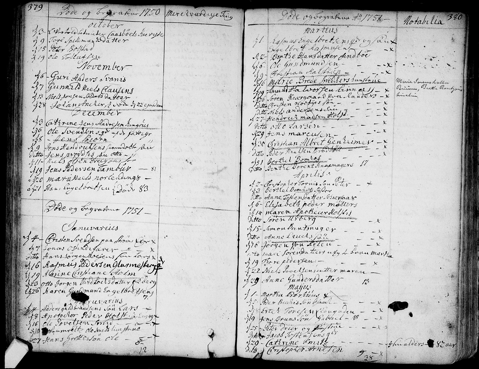 Bragernes kirkebøker, SAKO/A-6/F/Fa/L0004: Parish register (official) no. I 4, 1734-1759, p. 379-380